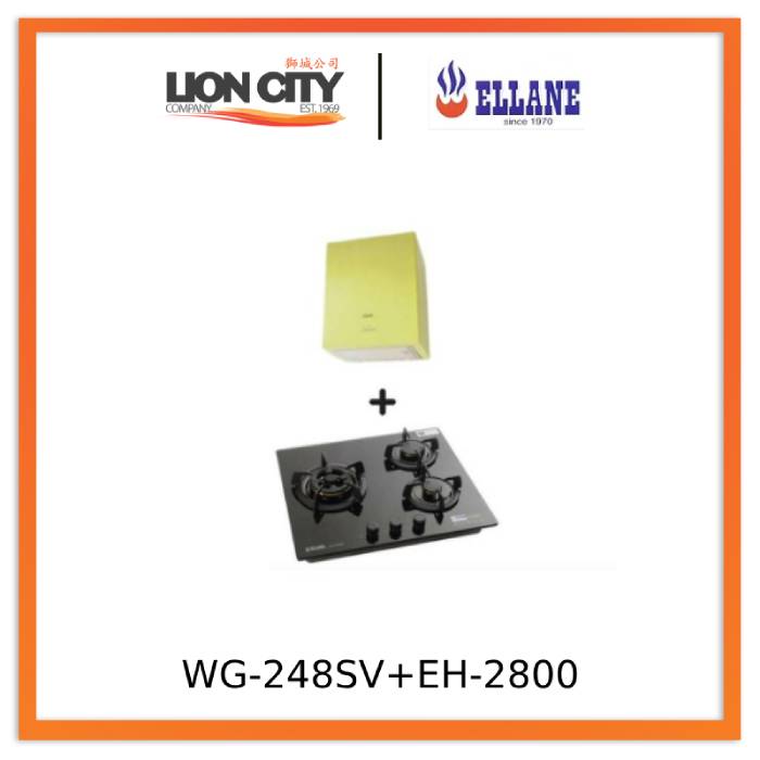 Ellane EH 2800 45cm Stainless Steel Box Hood with WG 248SV 3-Burner Glass Hob - Modern Kitchen Ventilation & Cooking Solution for Home Chefs | Perfect for Small Kitchens & Open-Plan Living Spaces
