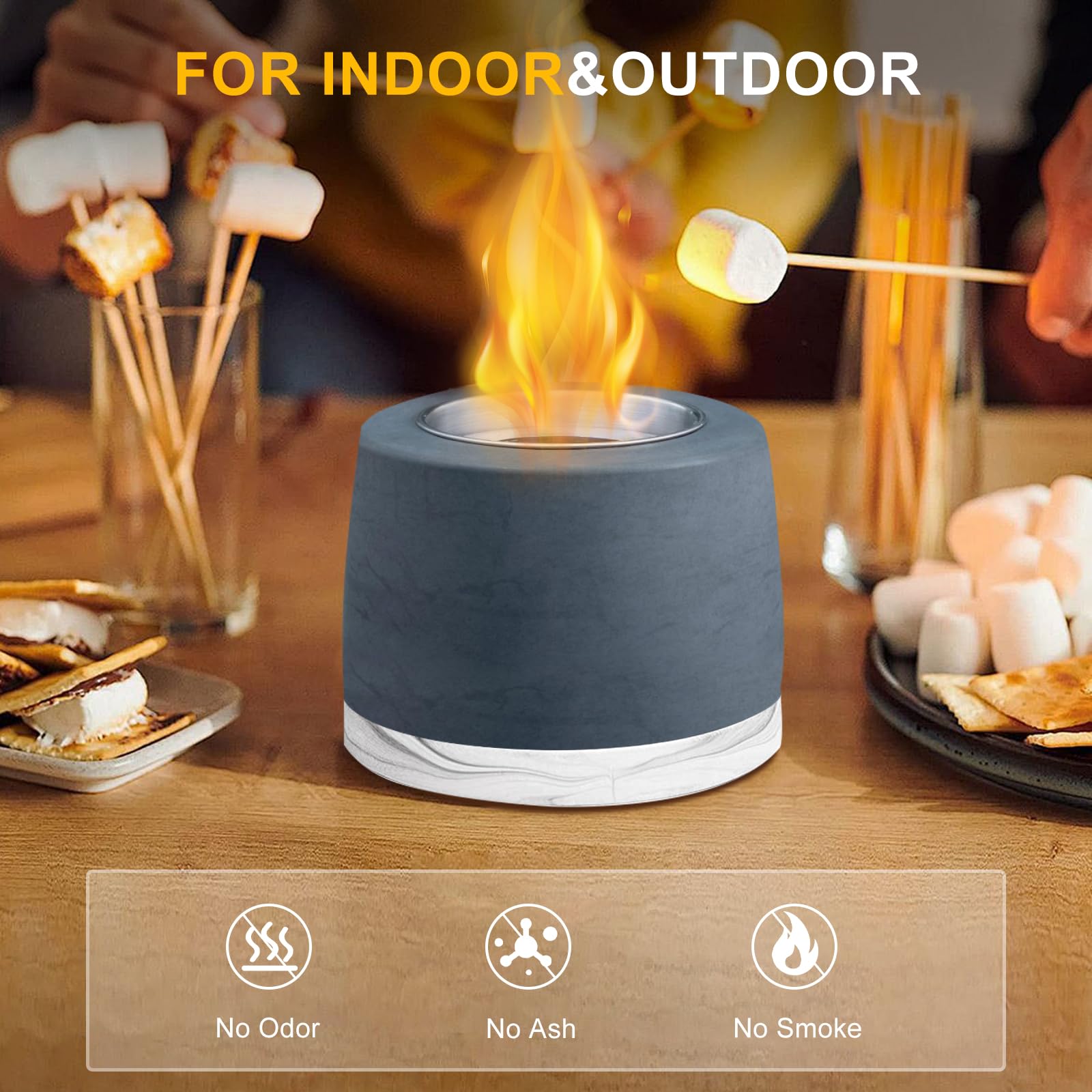 ASTM Certified Concrete Tabletop Fire Pit - Portable Rubbing Alcohol Fireplace for Indoor & Outdoor Use - Dark Gray | Perfect for Patio, Backyard, Camping & Home Decor