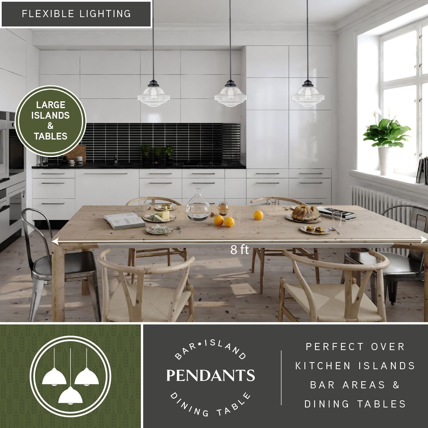 VAXCEL Huntley 1-Light Bronze Farmhouse Pendant Light with Clear Glass Shade - Perfect for Kitchen Island, Dining Room, and Entryway Lighting