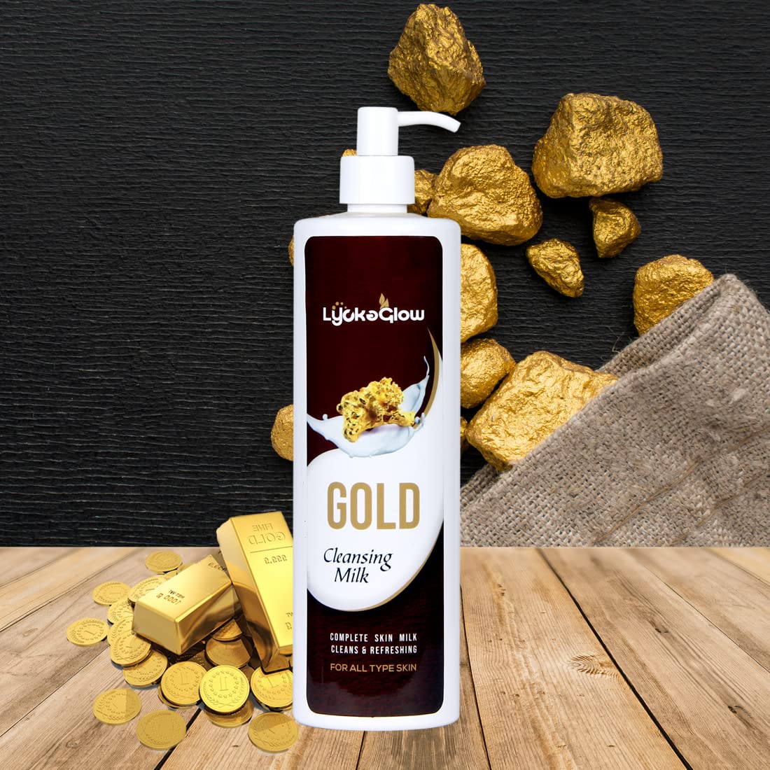 Lycka Glow Gold Refreshing Cleansing Milk - 16.9 fl oz Gentle Face Wash for Hydration & Radiance | Perfect for Daily Skincare Routine & Travel
