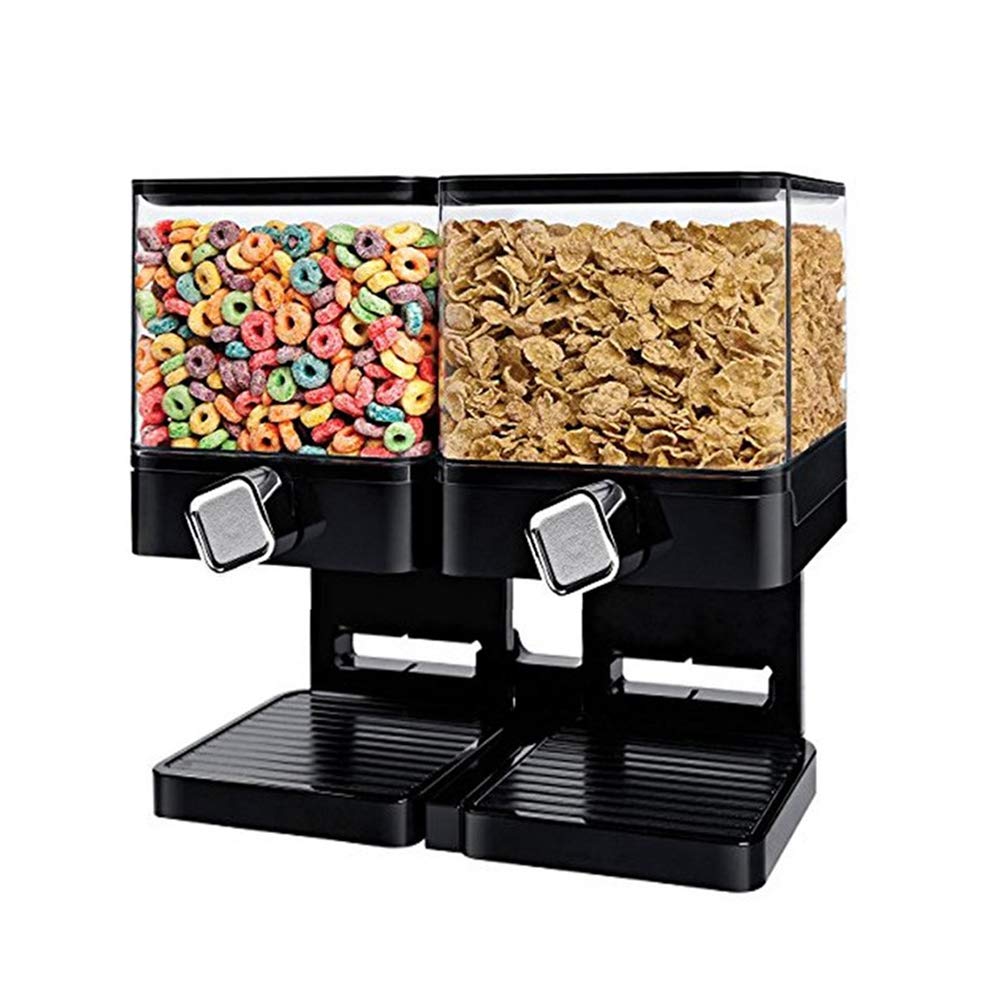 Compact Dry Food Dispenser with Single/Dual Control - Granola Cereal Dispenser & Candy Storage Jar for Nuts, Beans, Trail Mix (Black/Chrome) - Perfect for Kitchen Pantry Organization & Snack Time Convenience