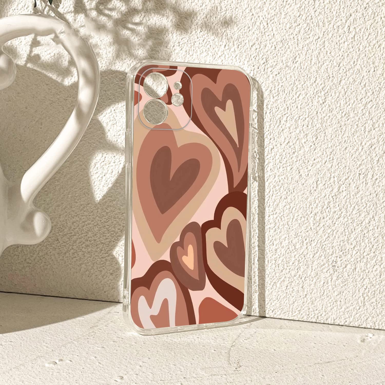 Brown Heart iPhone 12 Case - Cute Shockproof Protective Cover for Women & Girls | Aesthetic Phone Case for Everyday Use, Travel & Gifting