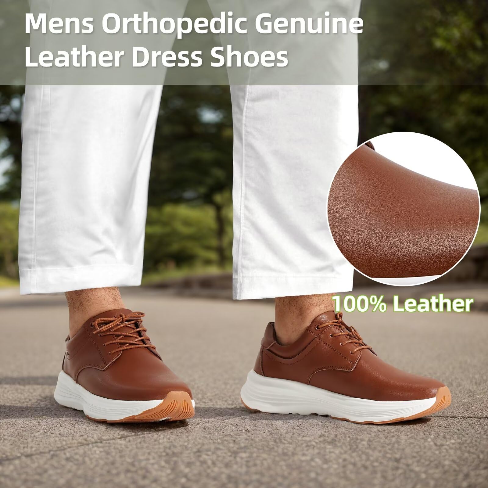 OrthoComfoot Men's Orthopedic Leather Dress Shoes - Comfortable Arch Support Oxfords for Plantar Fasciitis & Heel Pain Relief - Business Casual Work Shoes with Thick Sole for All-Day Walking - Ideal for Office, Travel & Formal Occasions