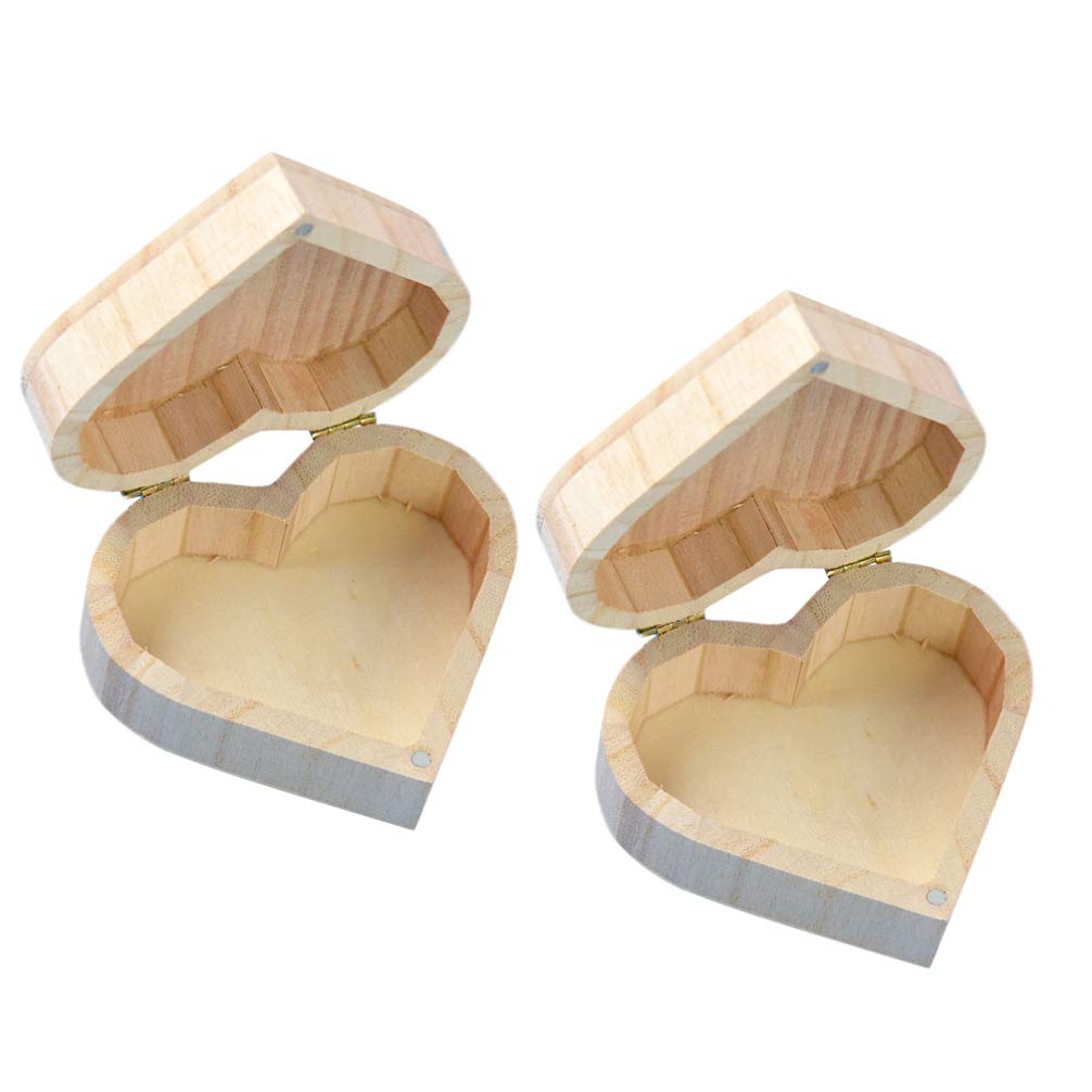 EXCEART 2-Piece Unfinished Heart Shaped Wooden Jewelry Box Set - DIY Craft Storage for Rings, Necklaces & Small Treasures - Perfect for Valentine's Gifts, Wedding Favors & Home Organization