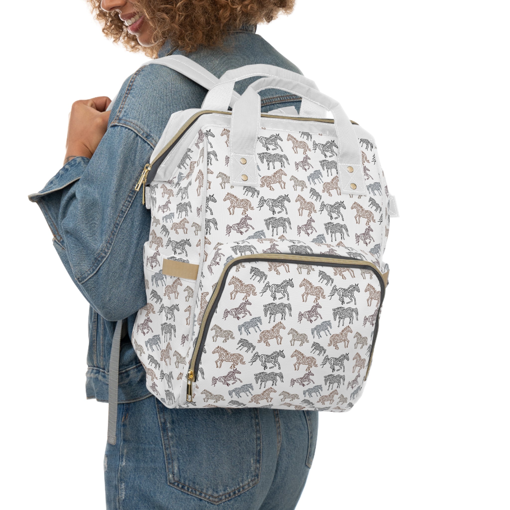Galloping Horses Multifunctional Diaper Backpack for Moms - Large Baby Bag with Insulated Bottle Pockets & Changing Station - Perfect for Travel, Daycare & On-the-Go Parenting