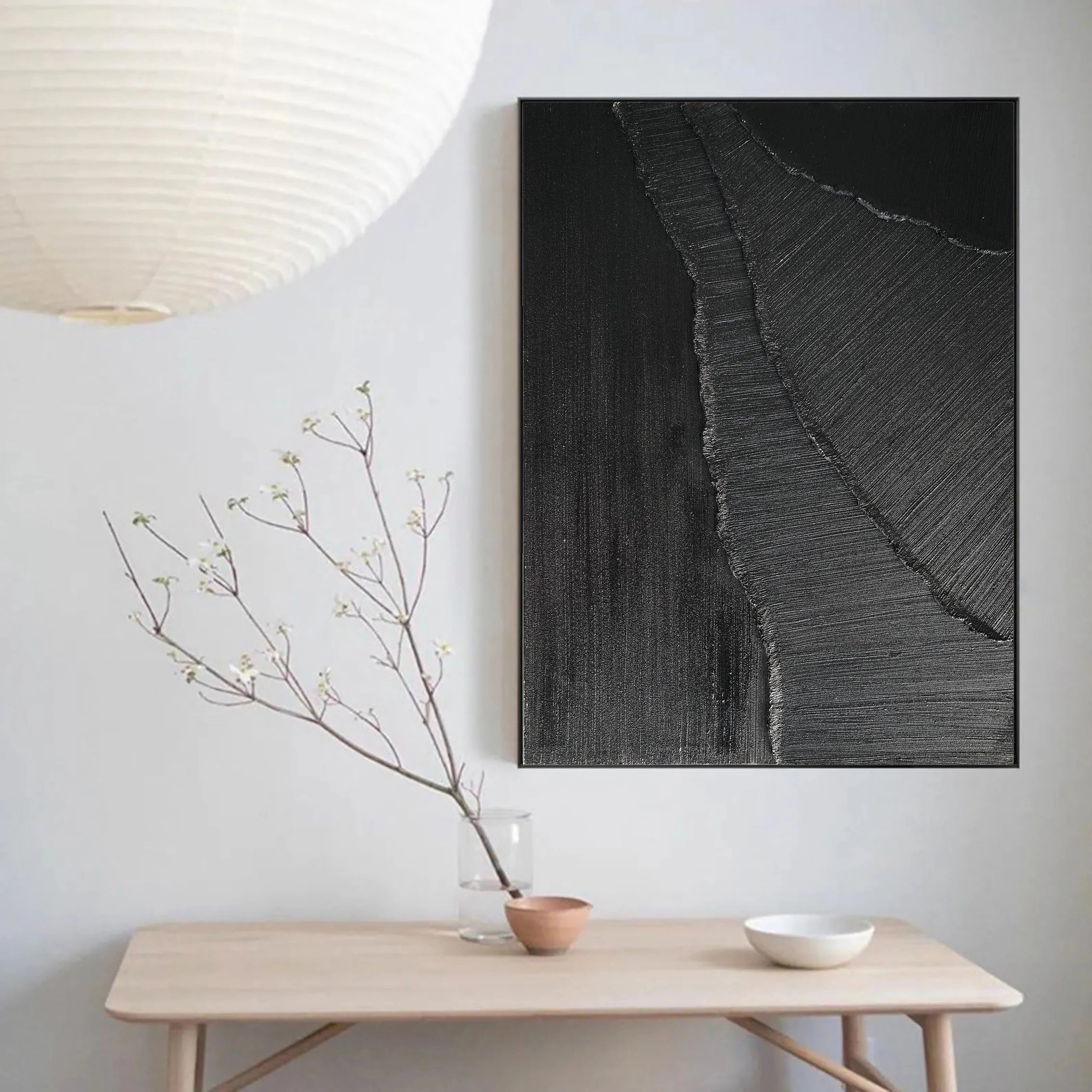 Black Minimalist Textured Painting Canvas #MZ005 - Abstract Wall Art for Modern Home & Office Decor