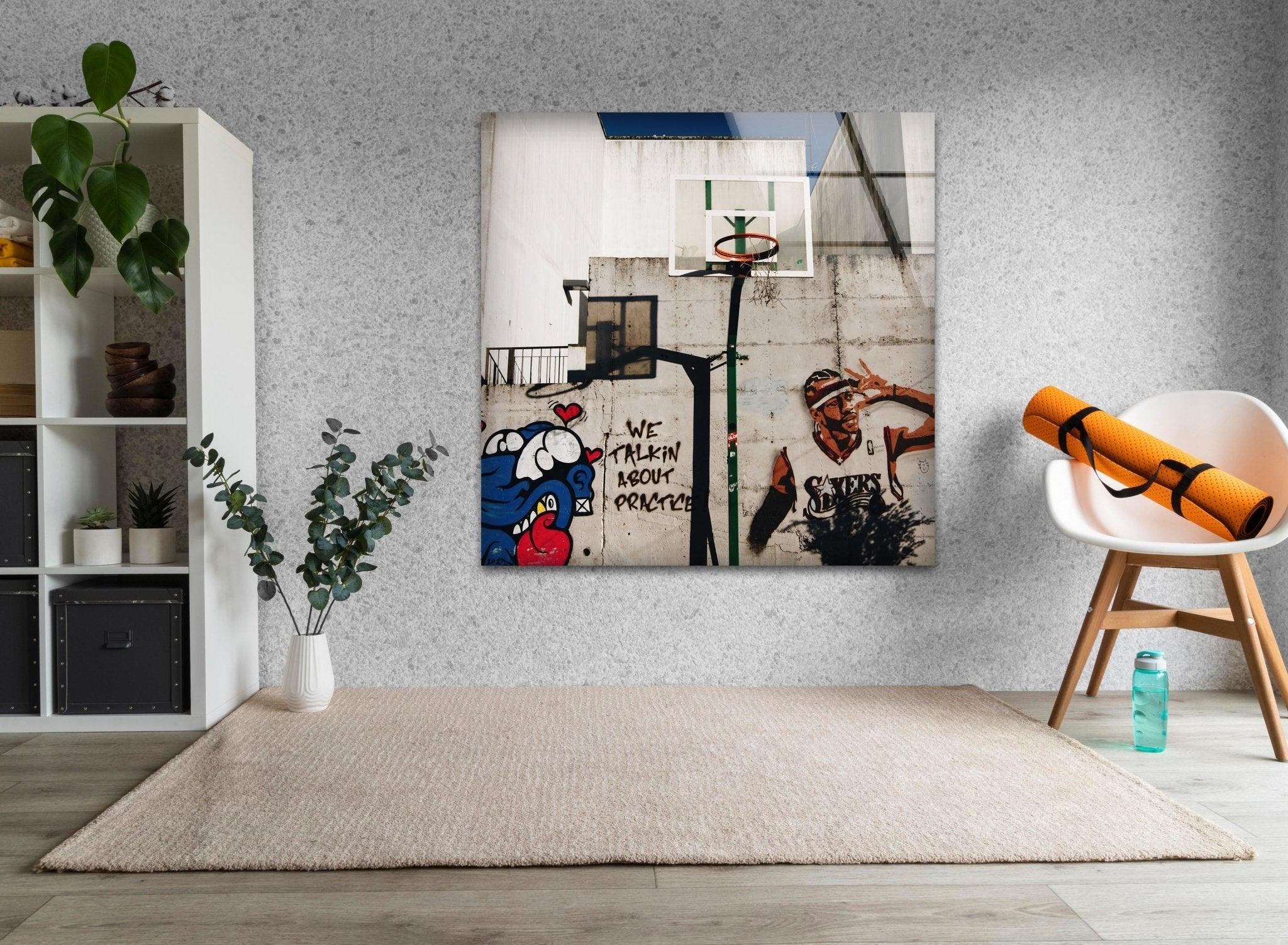 Banksy Graffiti Art Glass Wall Decor - Modern Urban Home & Office Artwork for Living Room, Bedroom or Office Space