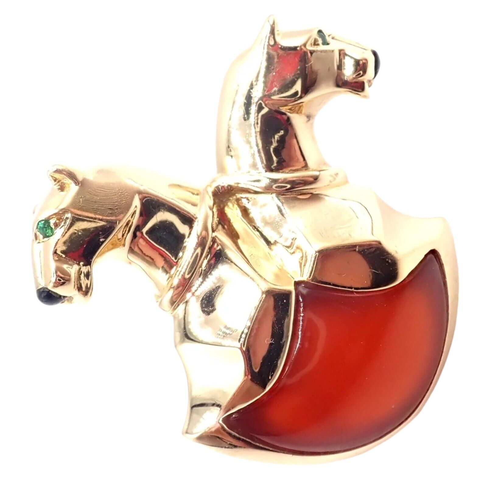 Authentic Cartier Double Panther 18k Yellow Gold Jasper Onyx Brooch Pin - Vintage Luxury Jewelry for Women, Perfect for Special Occasions & Collectors