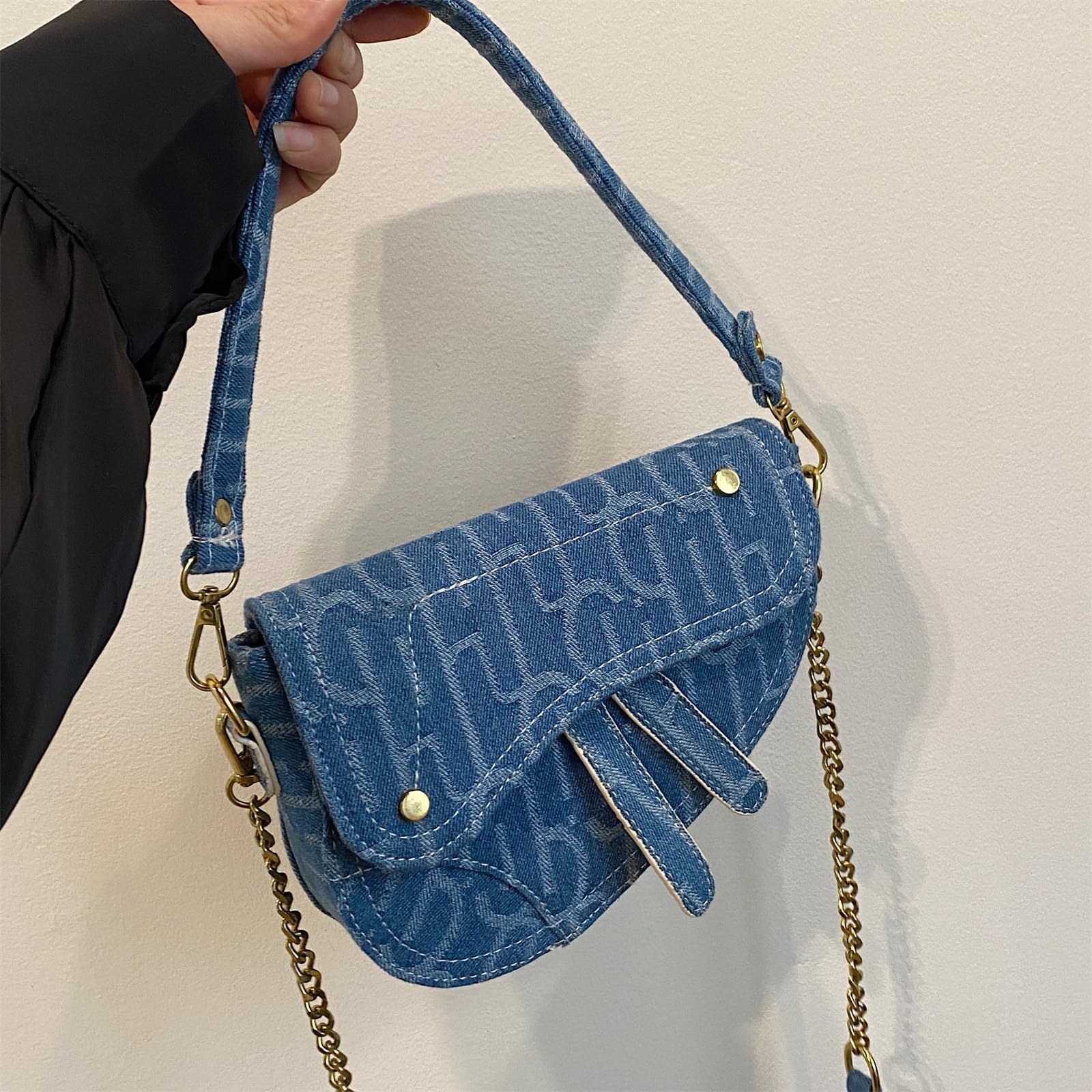 Trendy Denim Saddle Bag Clutch Purse for Women - Crossbody Shoulder Handbag & Satchel Bag | Perfect for Casual Outings, Date Nights, and Everyday Use