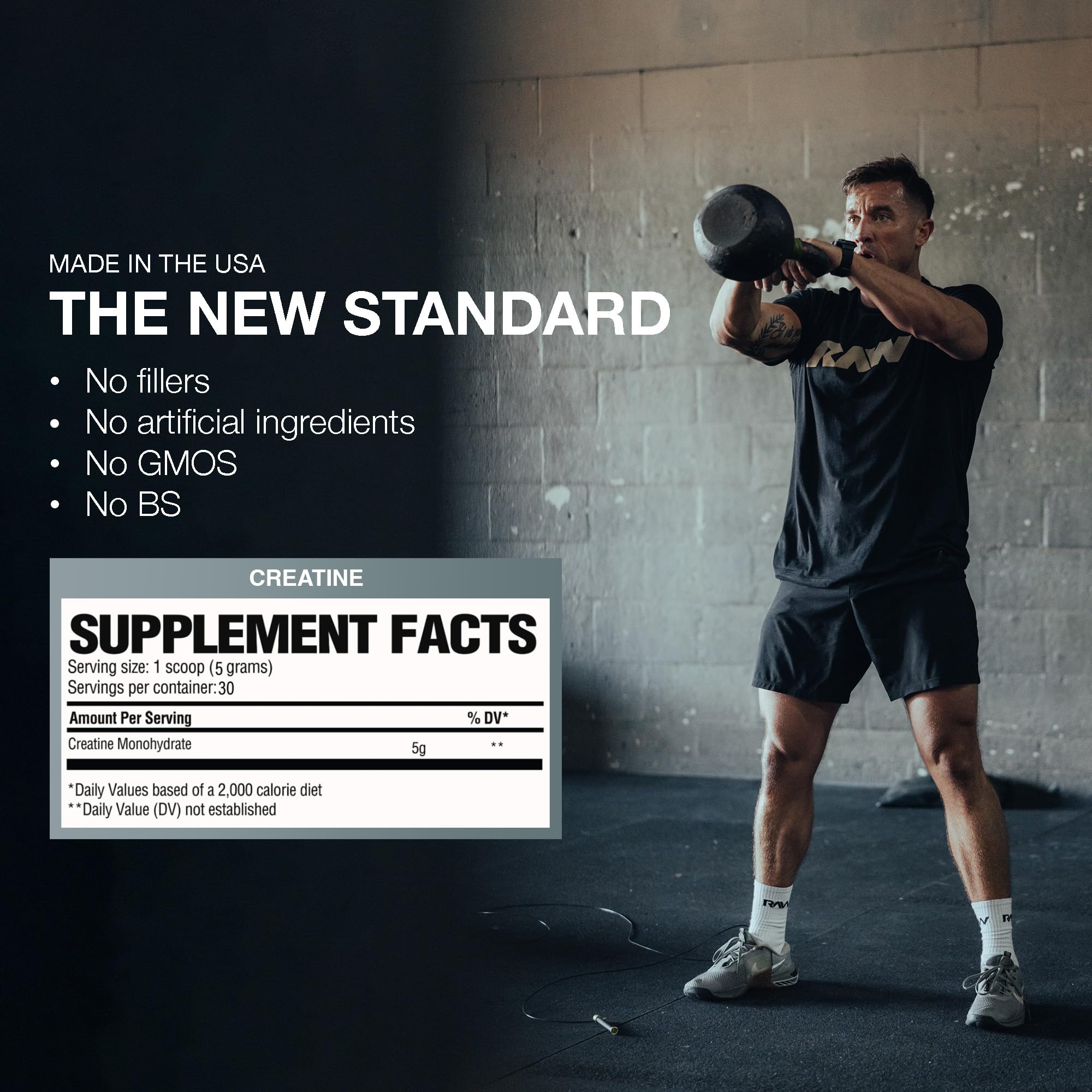 RAW Nutrition Creatine Monohydrate Powder - Unflavored Micronized Creatine Supplement (30 Servings) | Supports Muscle Growth, Strength & Workout Performance for Men & Women | Ideal for Pre/Post Workout & Athletic Training