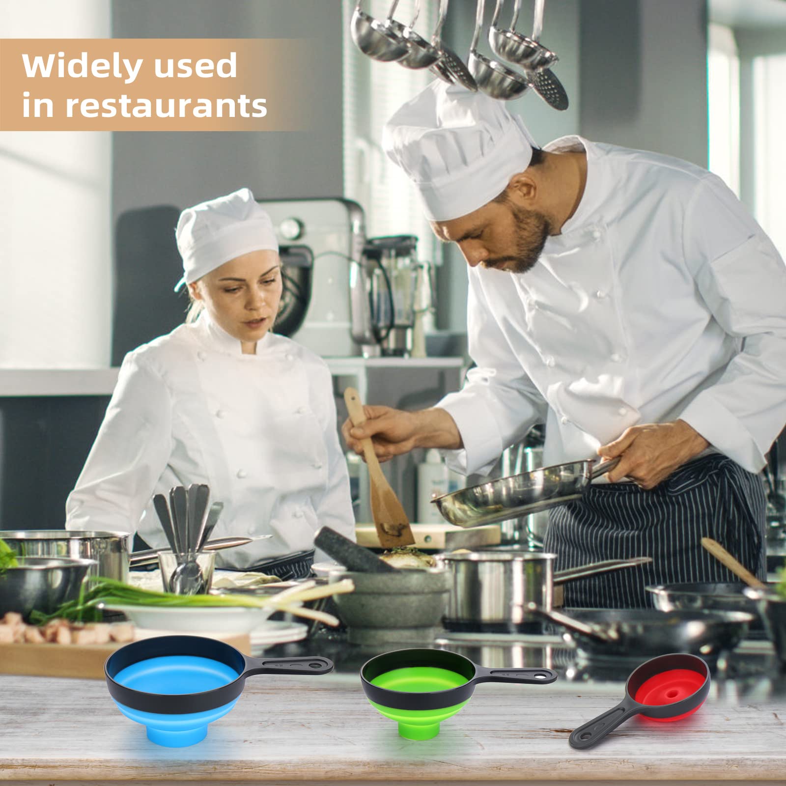 Dokpod 3-Piece Collapsible Kitchen Funnel Set - Wide Mouth Canning Funnel for Bottles, Small/Medium/Large Funnels for Solids, Powder & Liquids - Perfect for Home Canning, Baking & DIY Projects