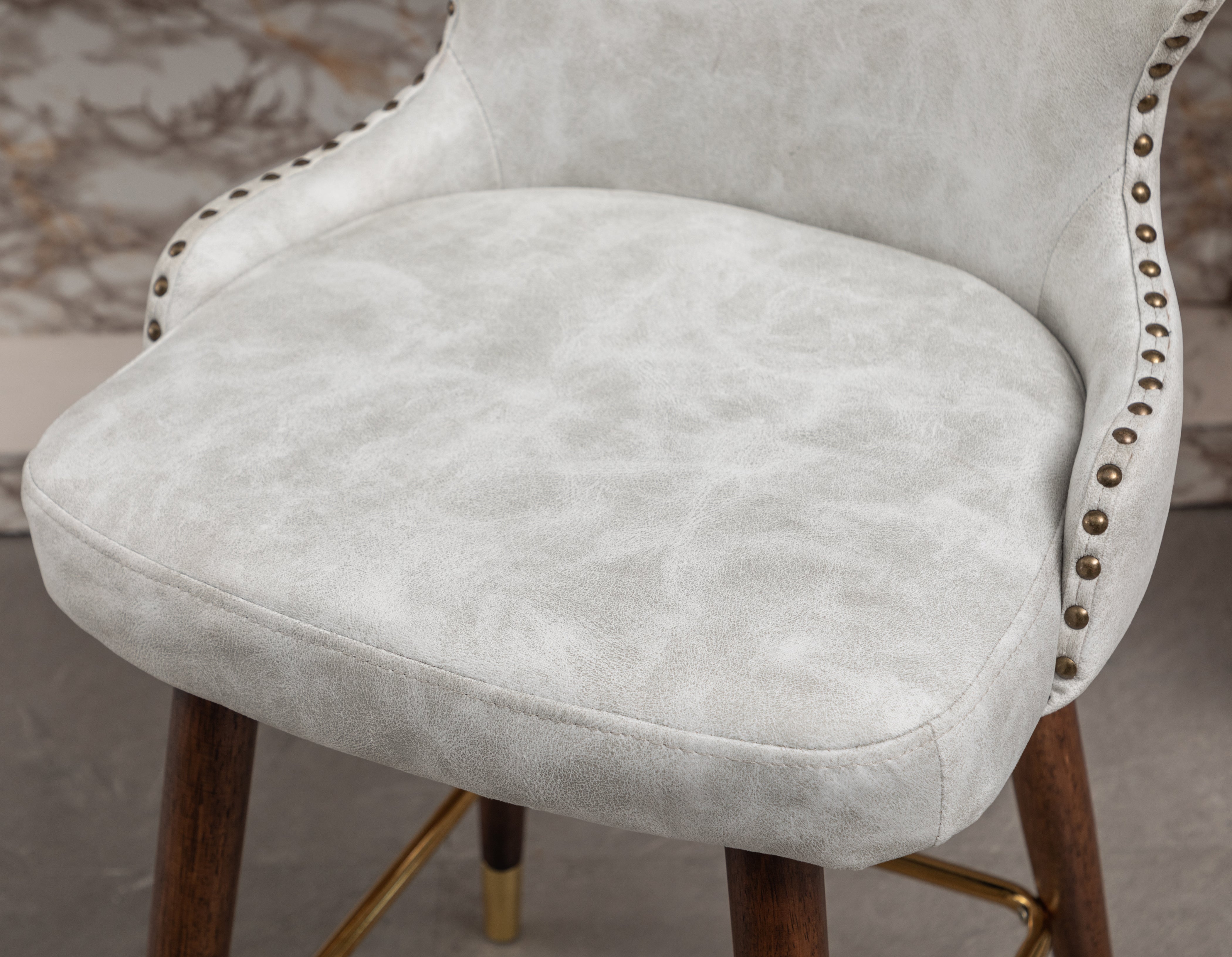 Roundhill Furniture Nevis Mid-Century Modern Faux Leather Tufted Nailhead Trim Counter Stools - Set of 2, White - Perfect for Kitchen Islands, Breakfast Bars & Home Decor