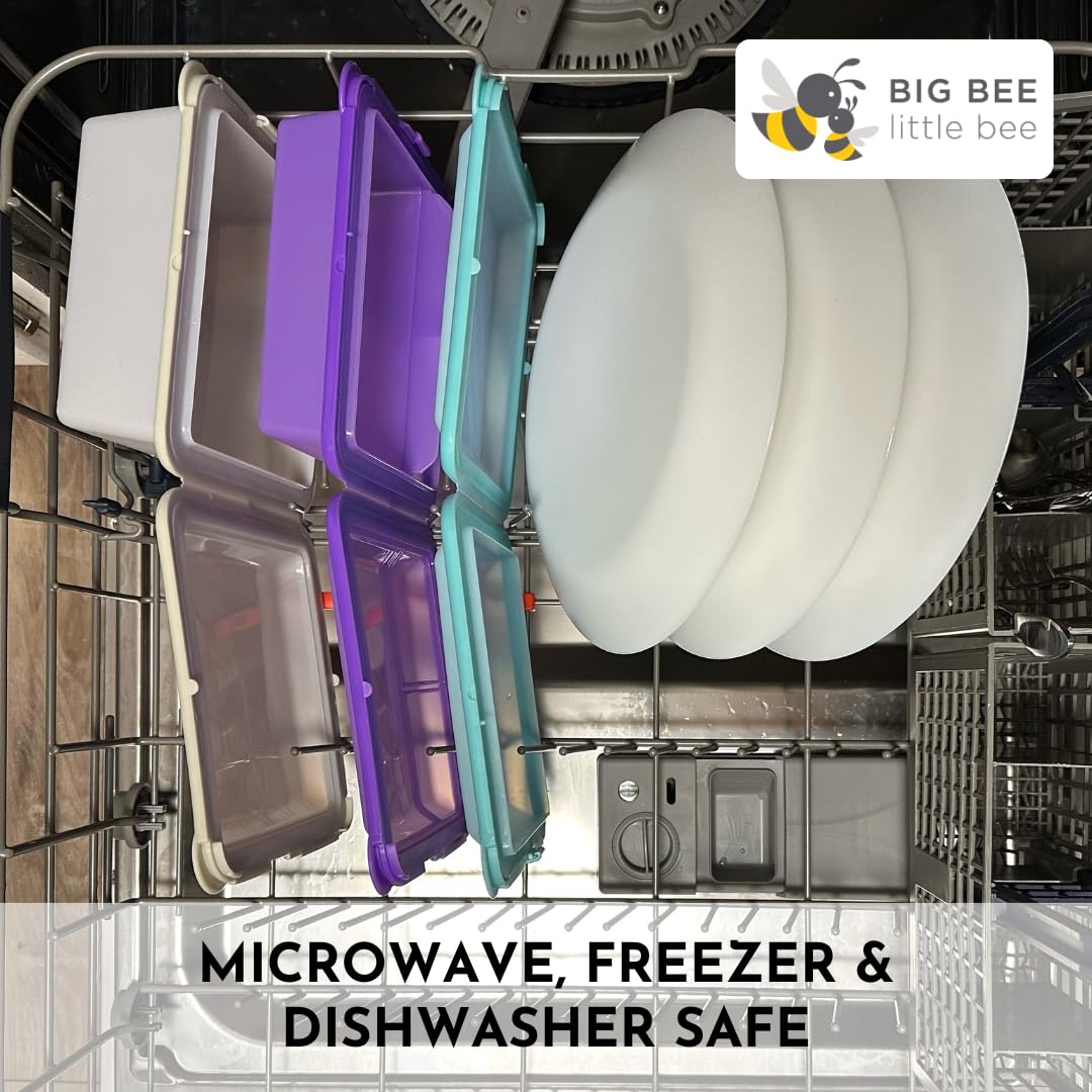 Big Bee, Little Bee - Extra Large Reusable Silicone Food Storage Containers with Snap-On Clamshell Lid | BPA-Free, Microwave, Freezer & Dishwasher Safe | Airtight Meal Prep Containers for Leftovers, Lunch Box & Kitchen Organization (Aqua Blue)