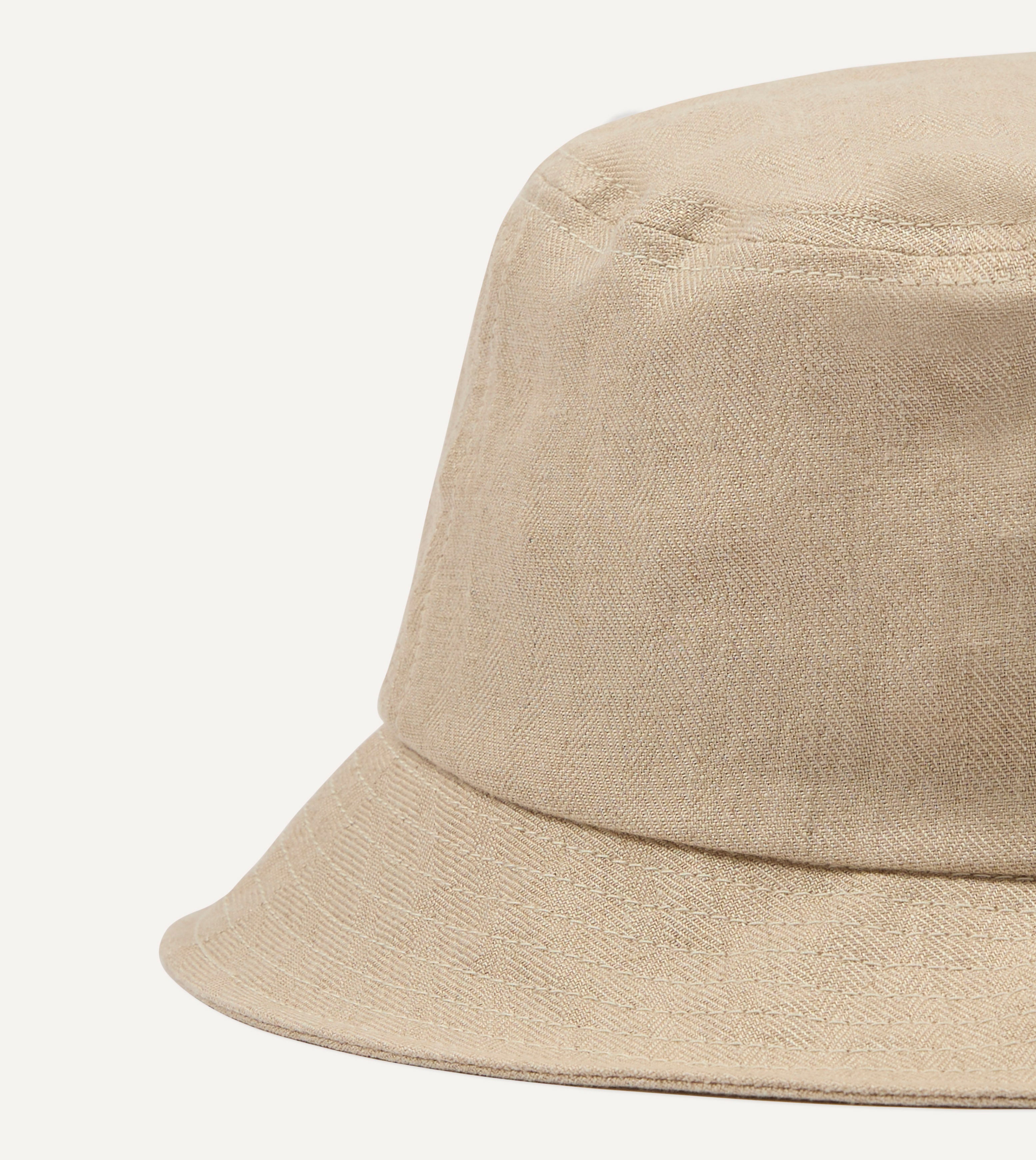 Elegant Ecru Herringbone Linen Bucket Hat for Women - Breathable Summer Sun Hat for Beach, Outdoor & Travel
