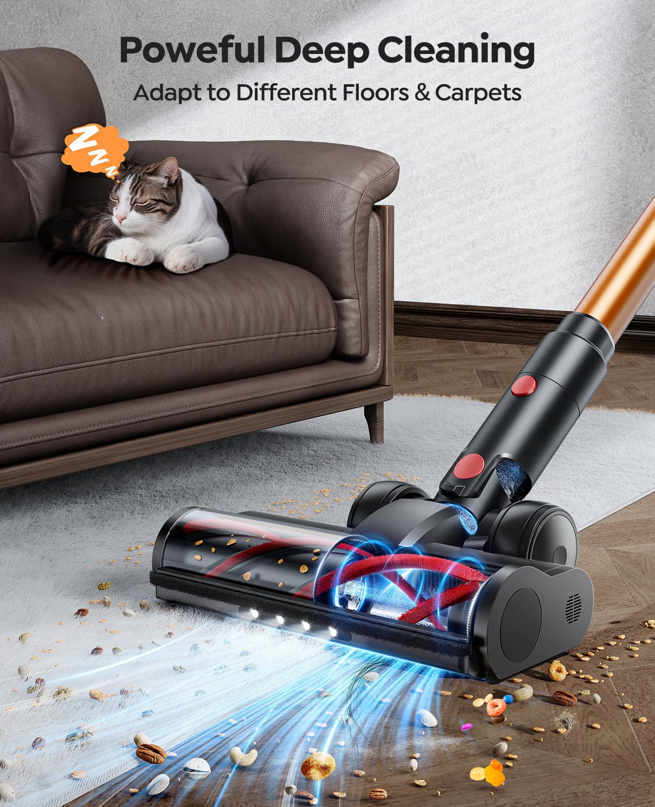 Powerful Cordless Vacuum Cleaner 550W/45Kpa with LED Display - 60 Min Runtime, Quiet & Tangle-Free for Pet Hair, Carpets & Hard Floors - Perfect for Home Cleaning & Pet Owners