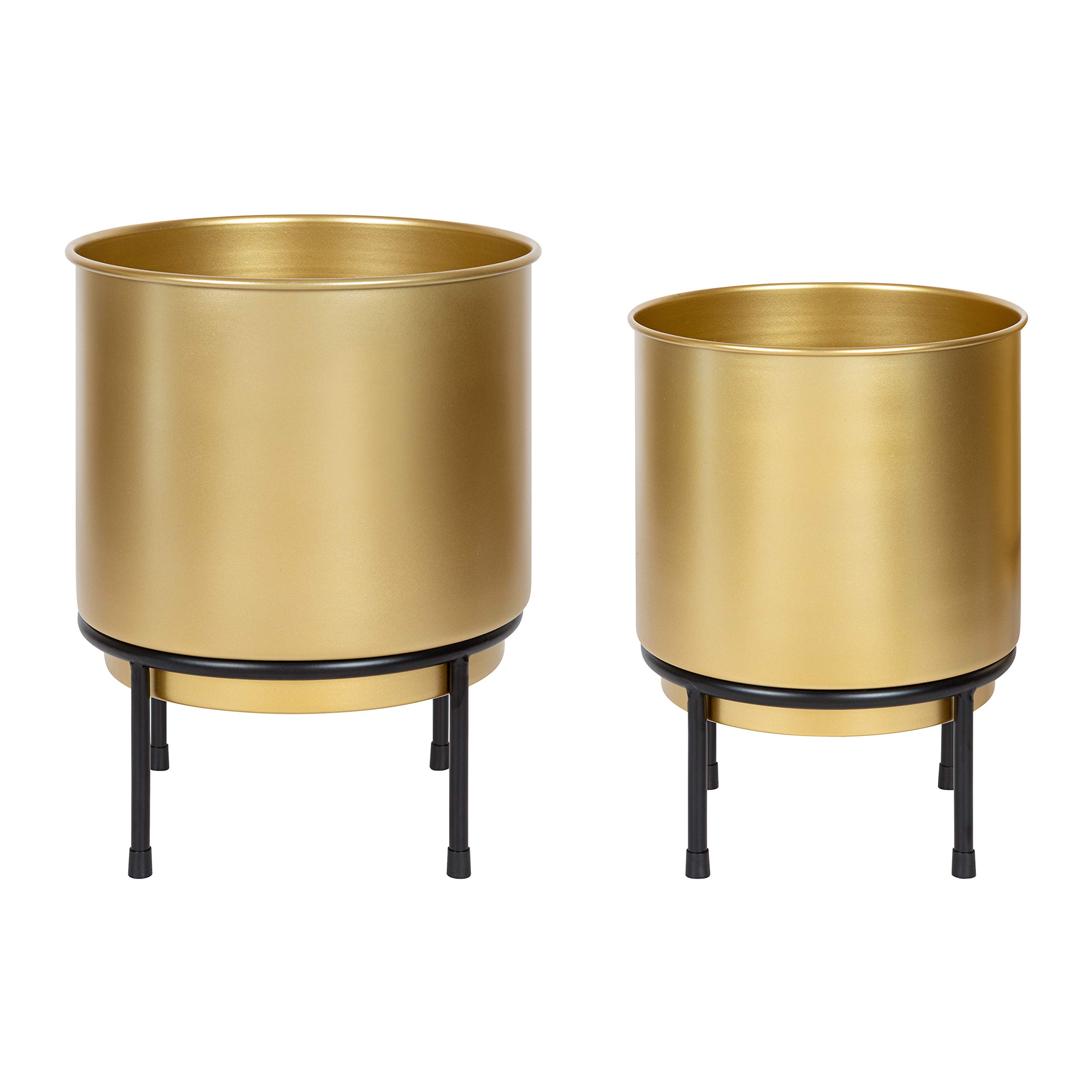 Kate and Laurel Ilena Mid-Century Plant Stand Set of 2 - Gold and Black Boho Chic Standing Planter for Indoor Plants | Perfect for Living Room, Bedroom Decor & Housewarming Gifts
