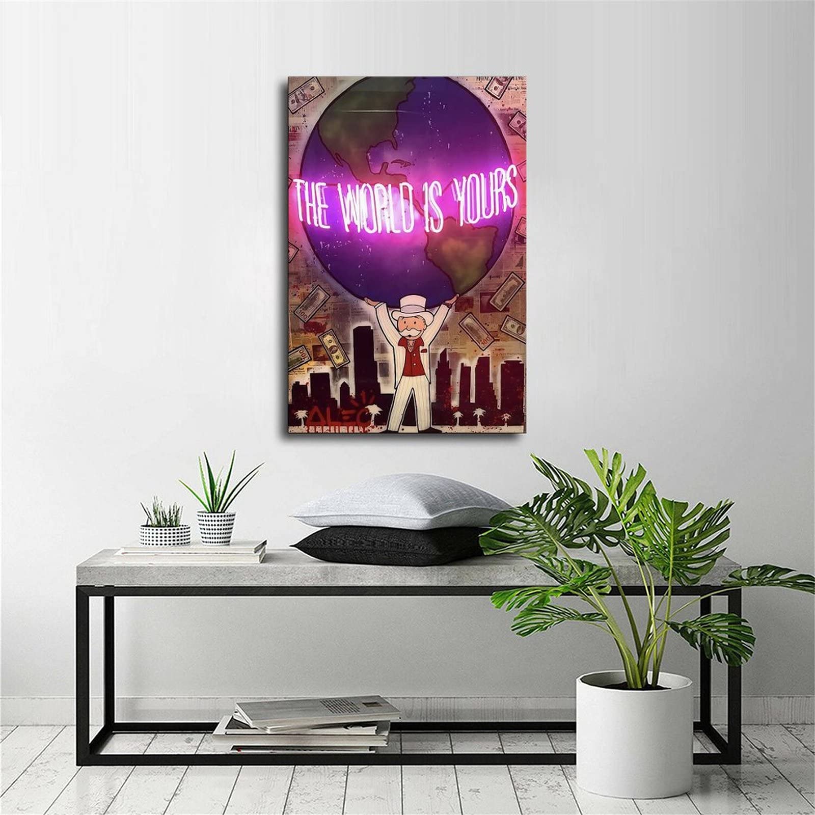 Premium Alec-Monopolys 'The World Is Yours' Canvas Wall Art - 12x18 Inch (30x45cm) Modern Home Decor for Living Room, Bedroom & Office - Perfect Gift for Travel Lovers & Inspirational Space Decor