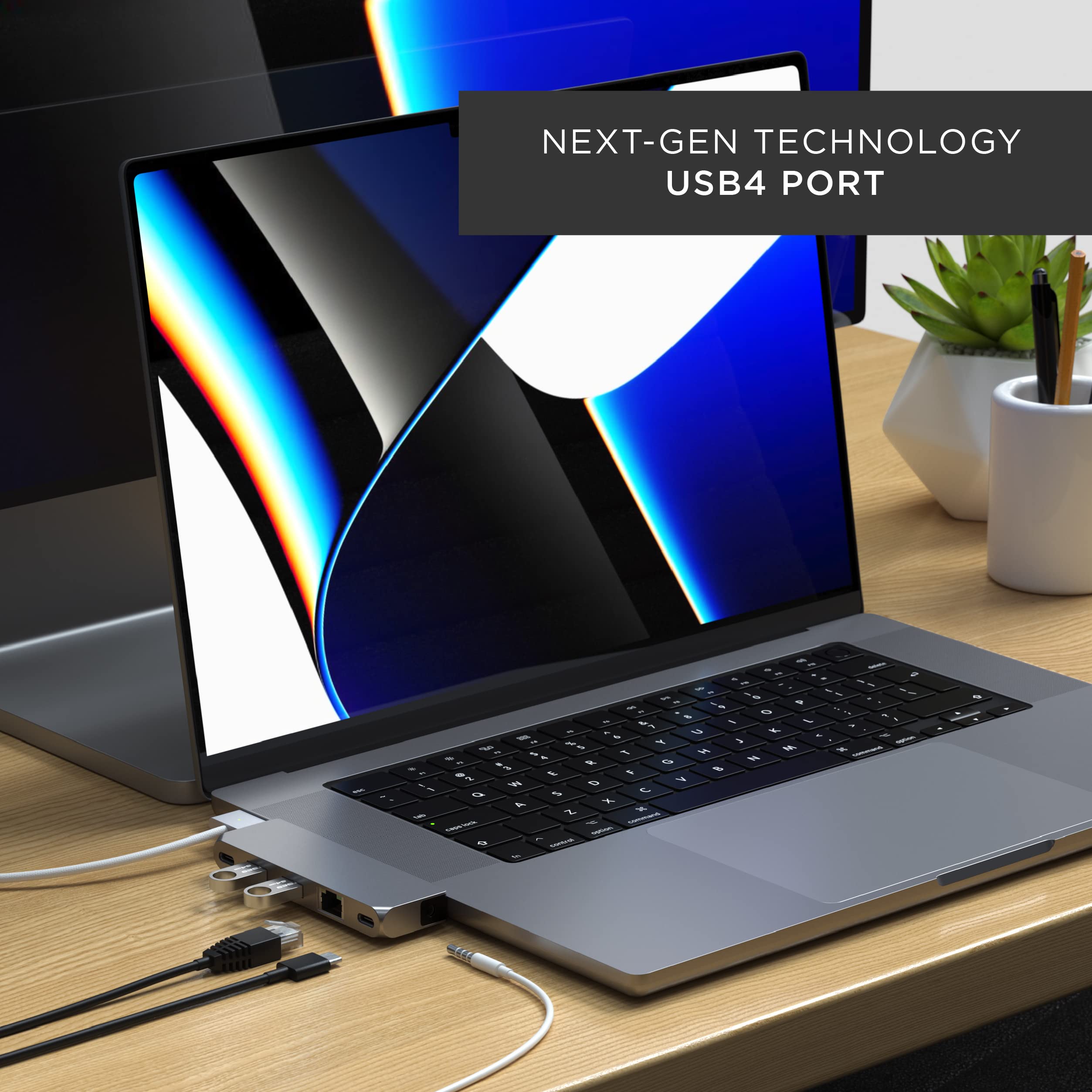 Satechi Type-C Pro Hub Mini Adapter with USB4, USB-A, USB-C, Gigabit Ethernet & 3.5mm Audio Jack - Compatible with M1/M2 MacBook Pro & Air (Space Gray) - Perfect for Home Office, Remote Work & Multimedia Connectivity
