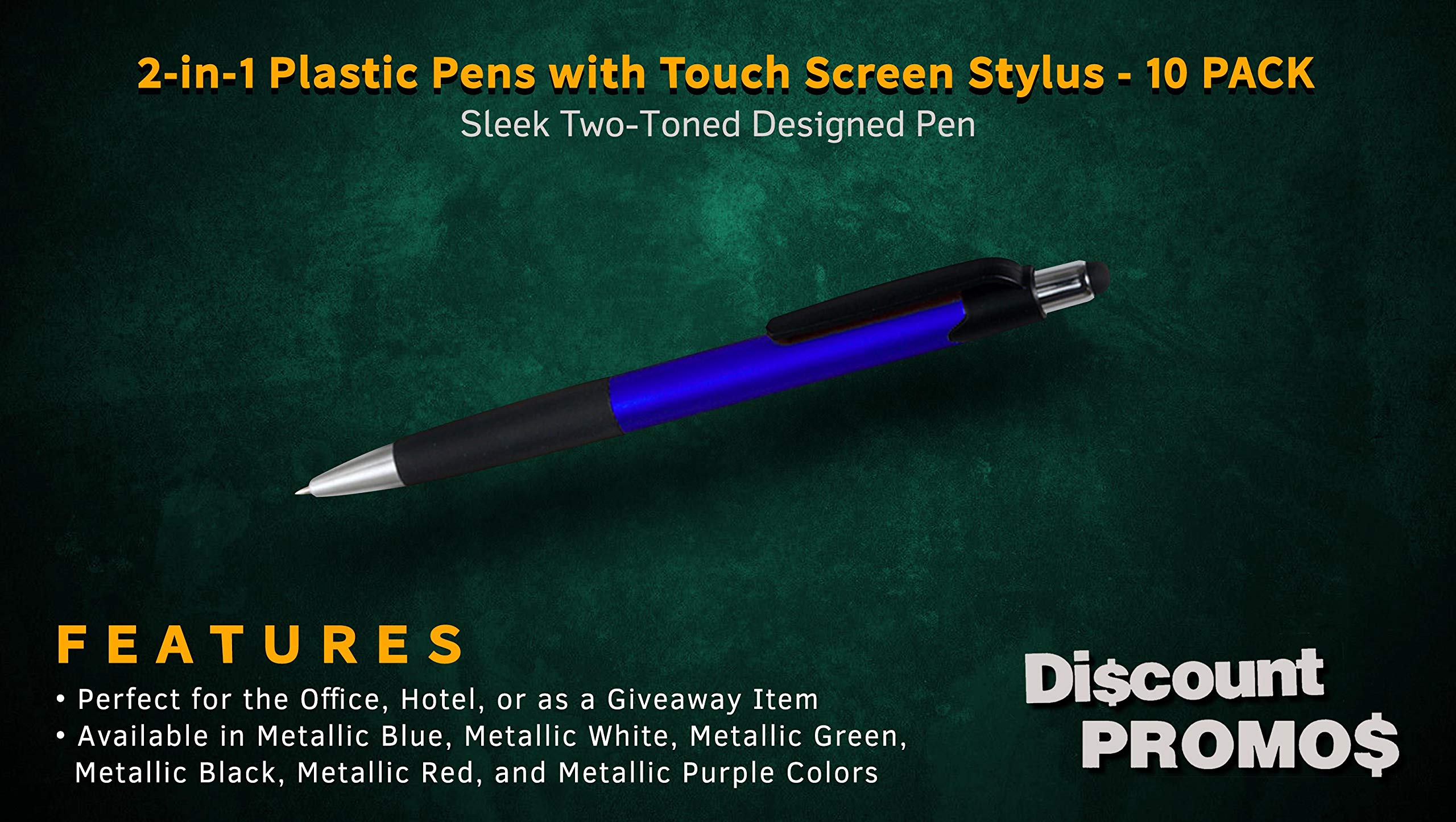 10 Pack Touch Screen Stylus Pens - Metallic Blue Plastic Pens for iPad, Tablet & Smartphone - Perfect for Note Taking, Drawing & Digital Signatures