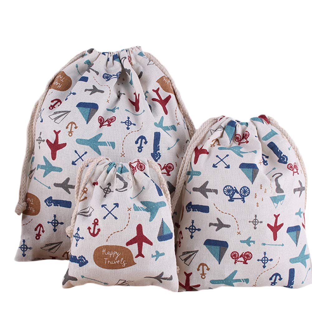 Wansan 3-Piece Cotton Linen Travel Storage Bags Set - Breathable Drawstring Pouches for Underwear, Socks & Accessories - Perfect for Travel Organization & Home Storage
