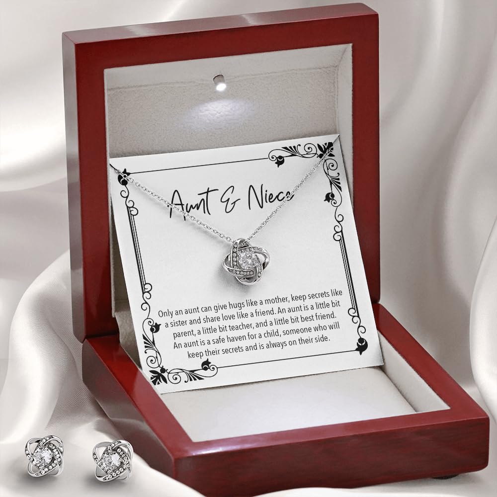 Thoughtful Aunt Gift Ideas - Elegant Women's Pendant Necklaces with Personalized Message Cards in Mahogany Luxury Gift Box with LED Light | Perfect for Birthday, Anniversary, Mother's Day & Special Occasions