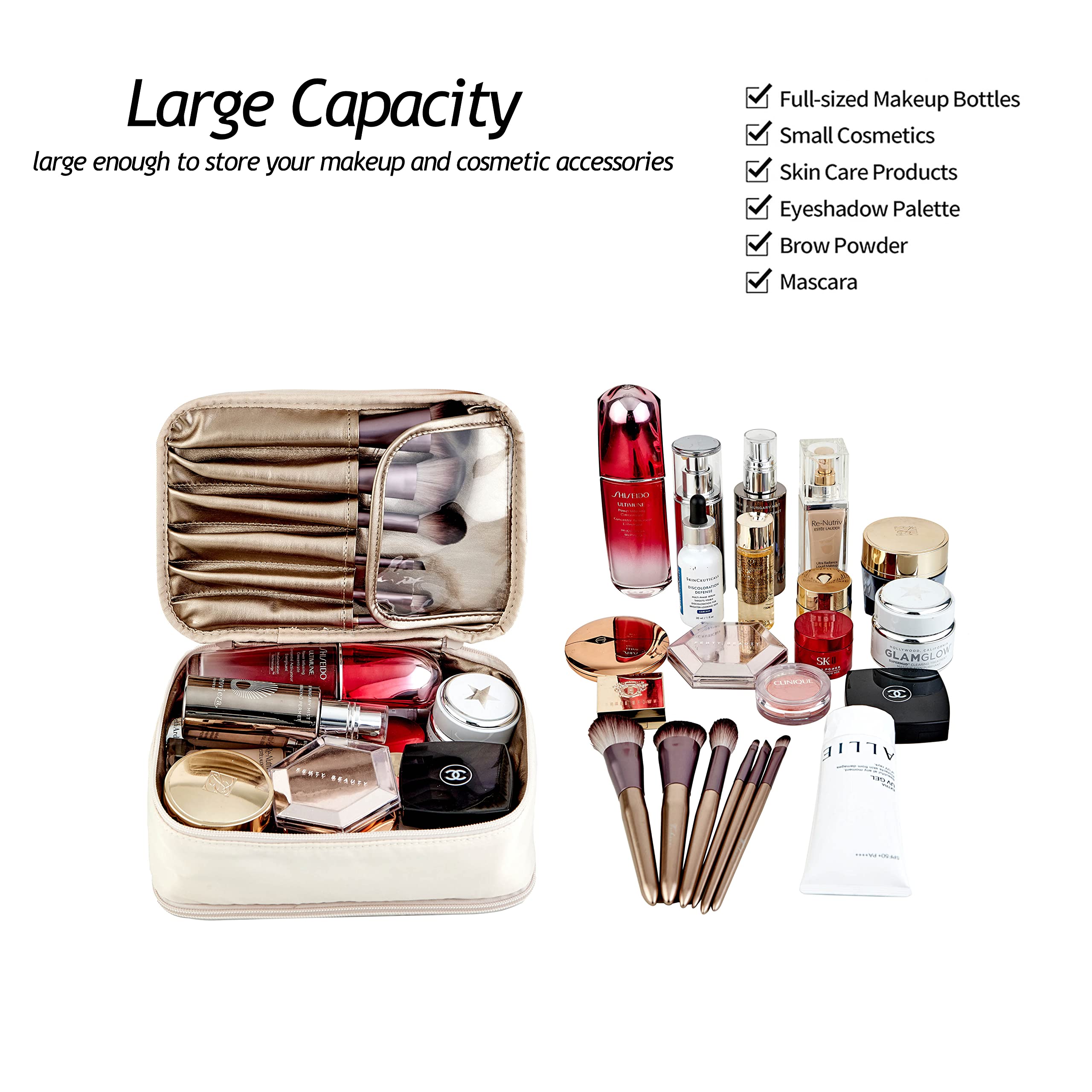 JJ POWER Waterproof Makeup Bag Travel Cosmetic Organizer with Toiletry Pouch - Cream Color | Perfect for Travel, Gym & Daily Beauty Storage (Cream)