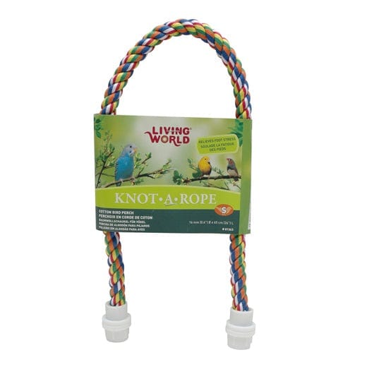 Living World Knot-A-Rope Cotton Perch - Natural Wooden Bird Perch for Parrots, Cockatiels & Small Birds - Perfect for Cages, Playstands & Aviaries