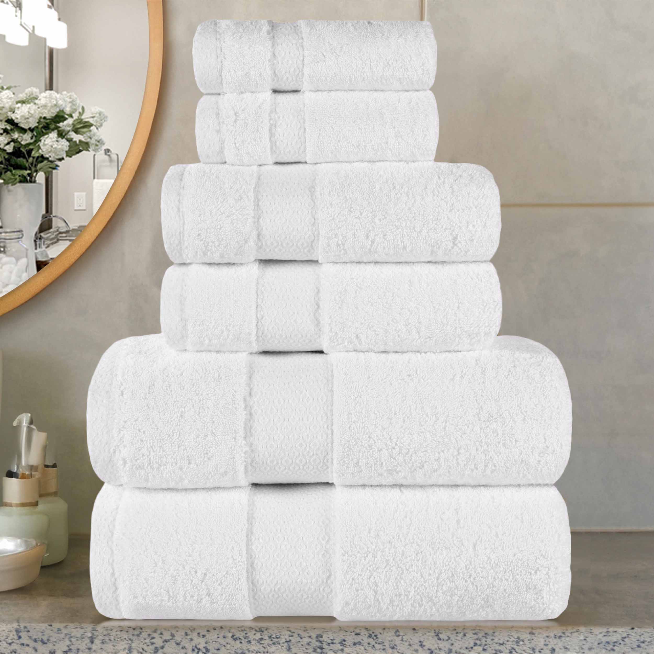 Premium 6-Piece Giza Cotton Dobby Towel Set - Ultra Absorbent, Egyptian Made - Perfect for Bathroom, Spa & Luxury Home Use