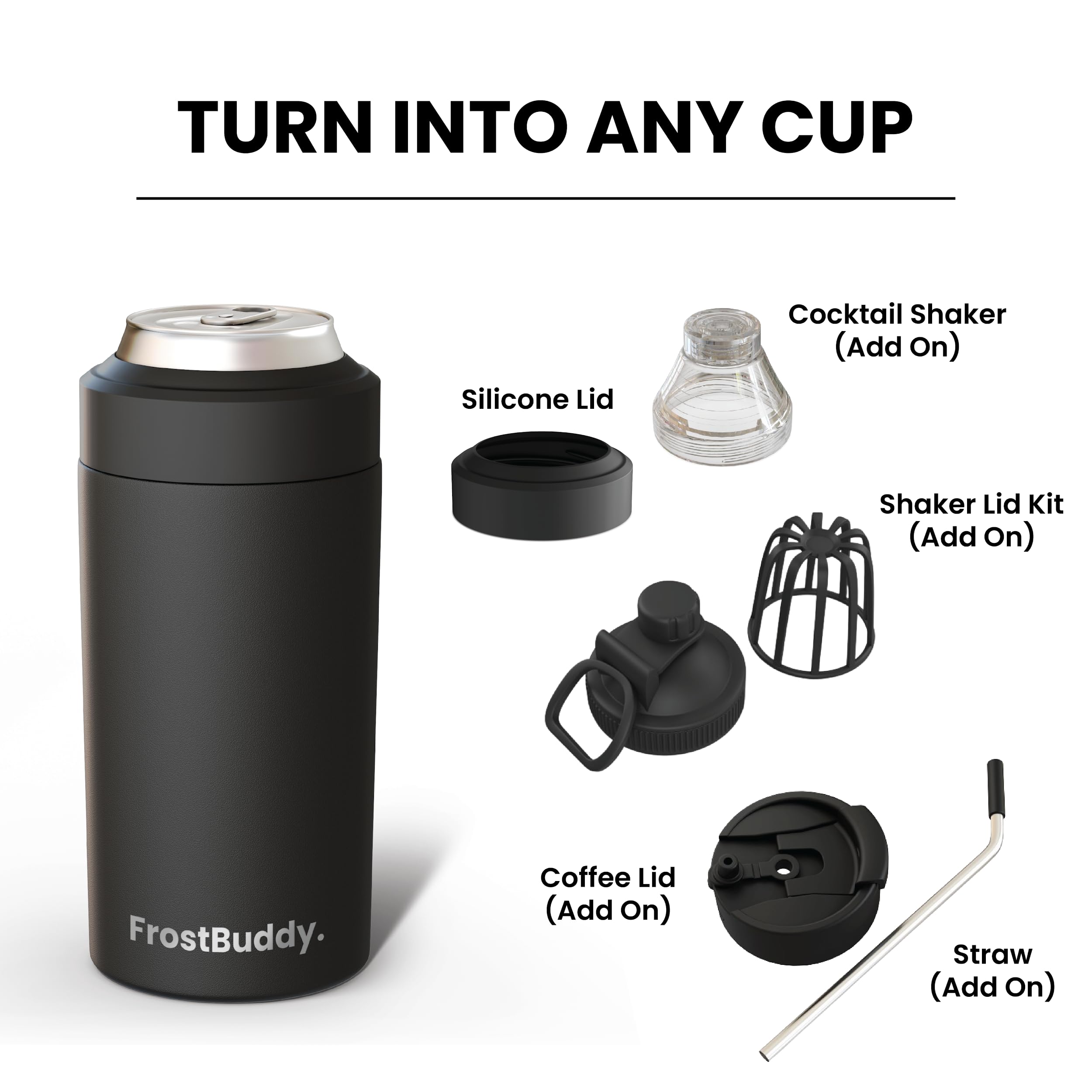 Frost Buddy Universal Stainless Steel Can Cooler - Fits 12 oz & 16 oz Regular & Slim Cans & Bottles - Perfect for Parties, Camping & Outdoor Adventures