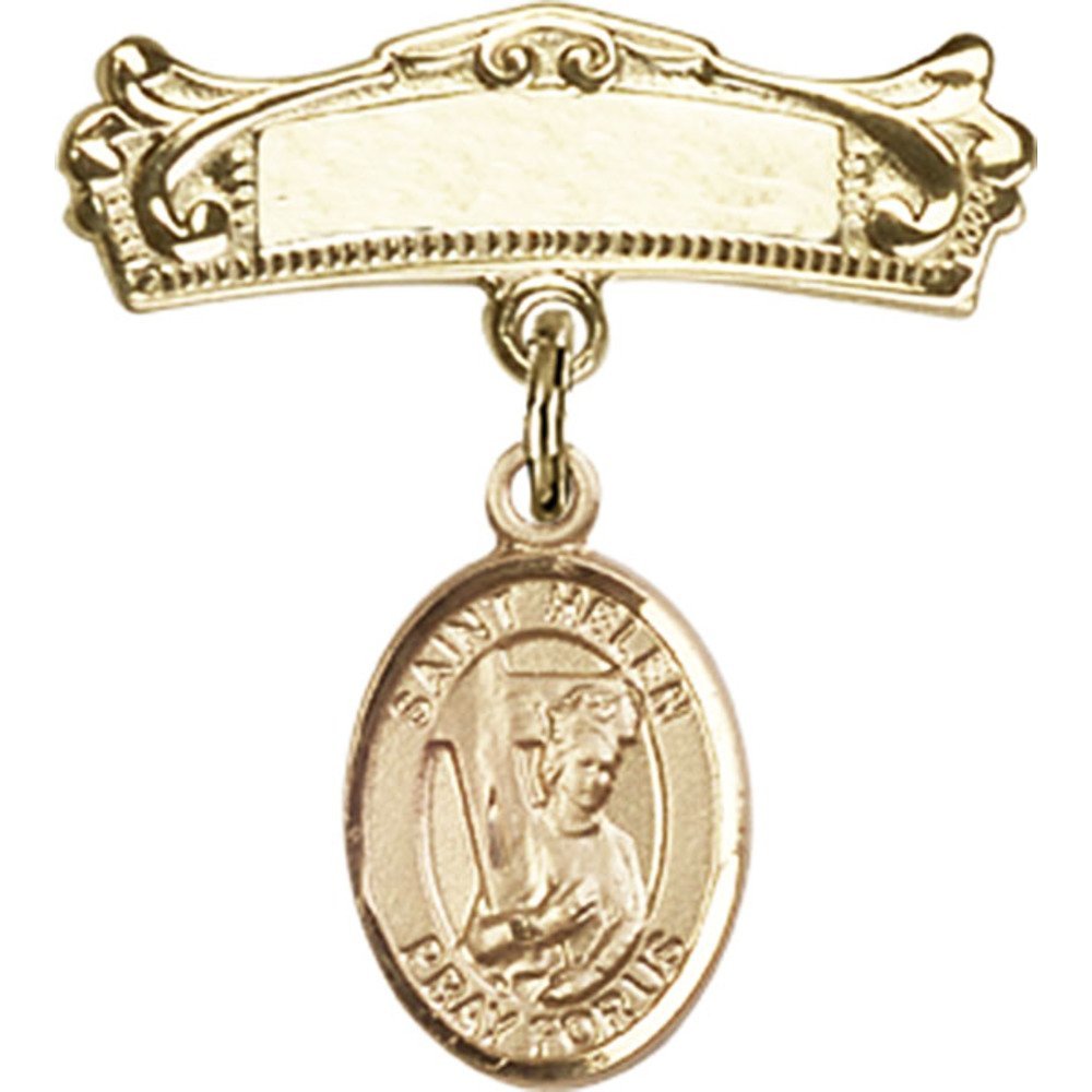7/8 X 3/4 Inch Gold Filled Baby Badge with St. Helen Charm & Arched Polished Pin - Perfect for Christening Gifts, Baby Showers & Keepsake Jewelry