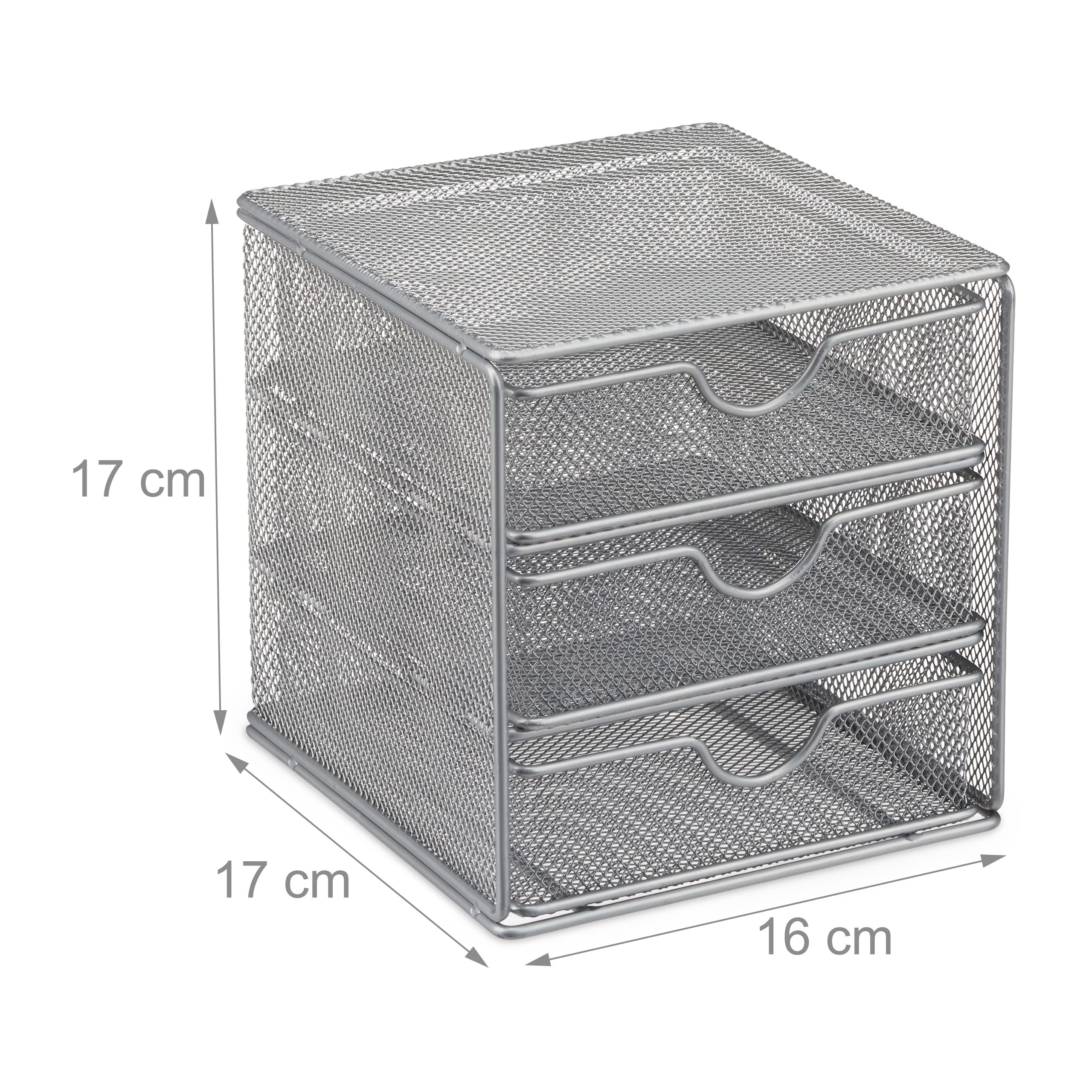Relaxdays Metal Mesh Desk Organizer - Silver Steel Office Storage Box, File Sorter & Stationery Tray (17x16x17cm) - Perfect for Home Office, School & Workspace Organization
