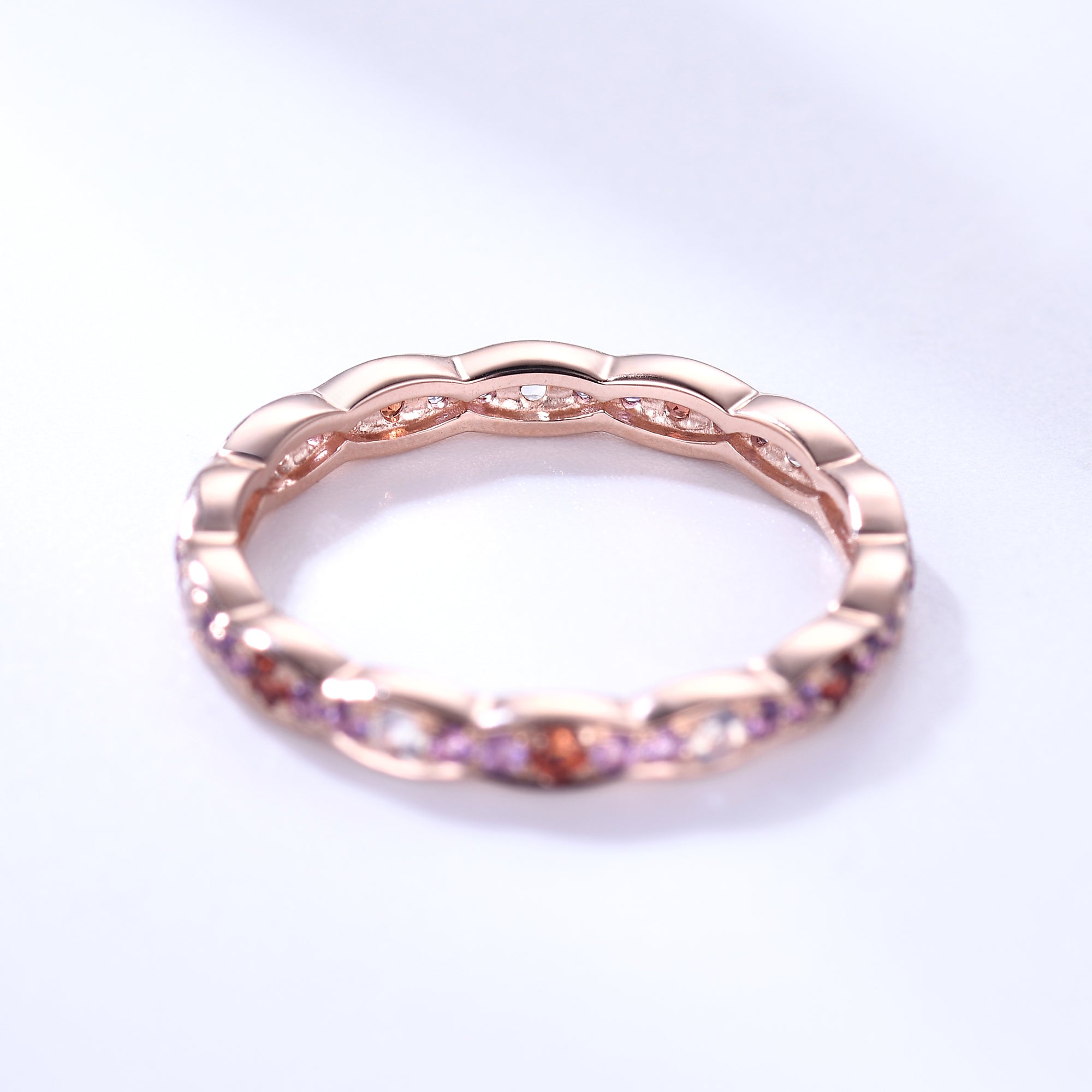 Moonstone Garnet Amethyst Rose Gold Wedding Band - Full Eternity Ring for Women - Perfect for Engagement, Anniversary & Bridal Jewelry Gifts