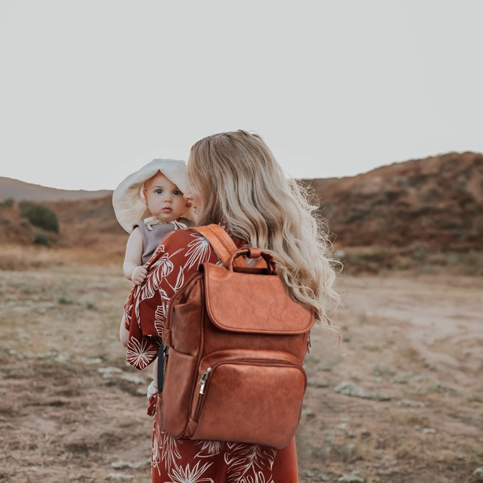 HAHASOLE Leather Diaper Backpack for Women - Waterproof Baby Travel Bag with Multiple Pockets, Stylish & Durable Diaper Bag for Moms - Perfect for Daycare, Travel, and On-the-Go Parenting