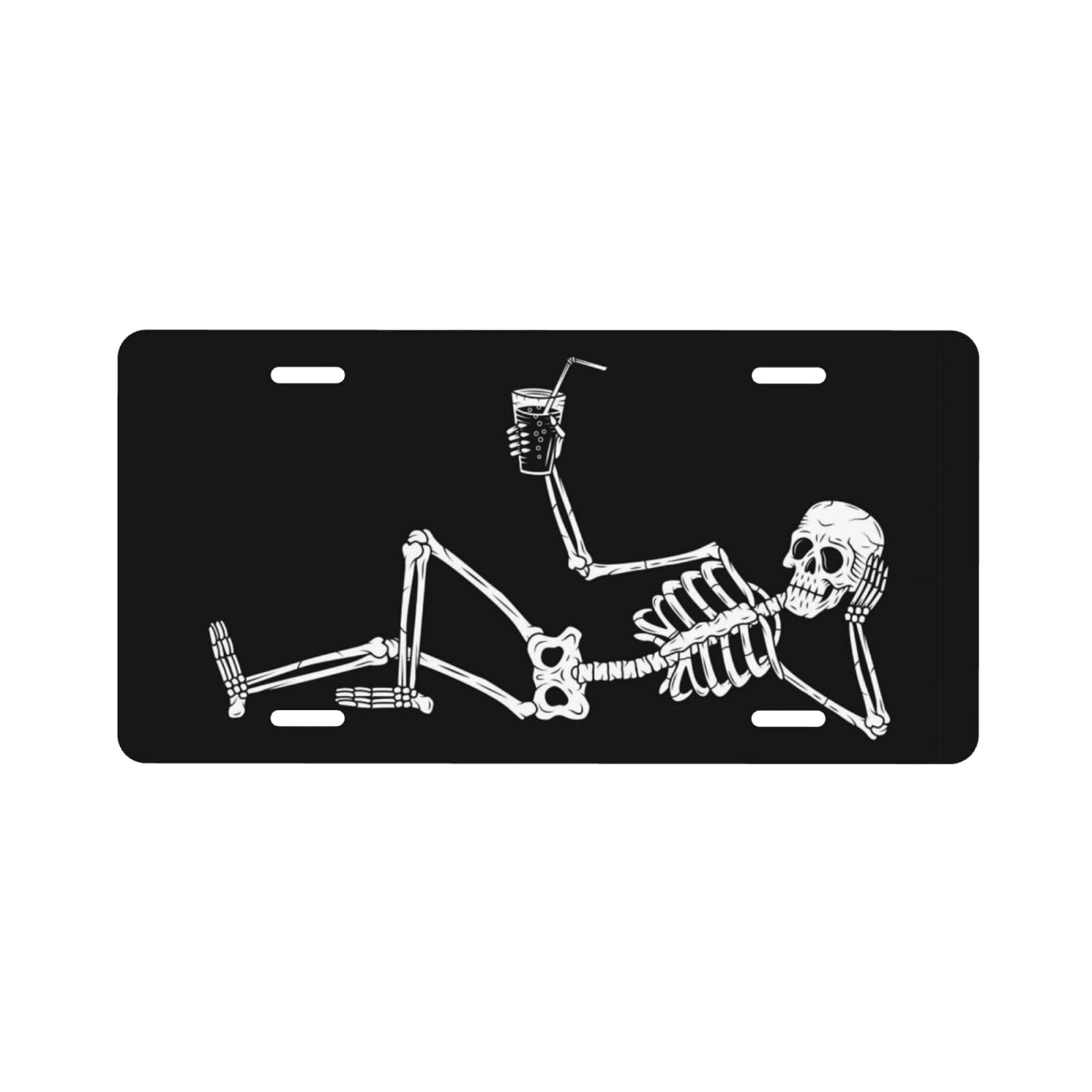 Premium Aluminum Car License Plate Cover - 6x12 Inch Durable Metal Skeleton with Cocktail Design for Men, Women, Boys & Girls - Perfect for Front Car Decoration, Vanity Gifts & Halloween Themed Vehicles