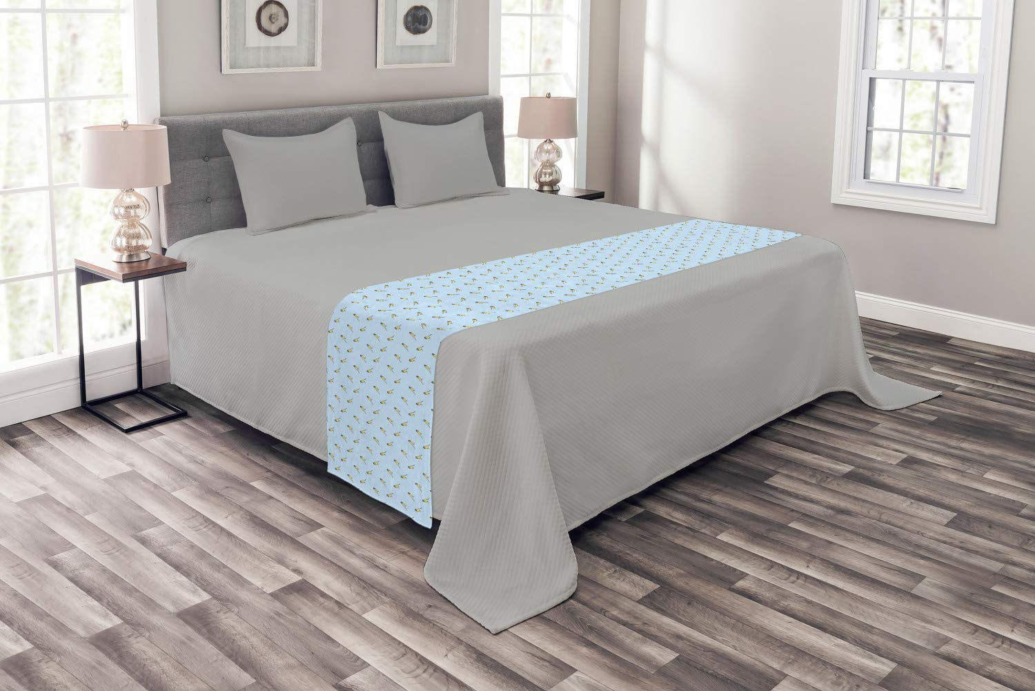 Ambesonne Yellow Bird Bed Runner - Minimal Avian Pattern for Hotels & Homes - King Size