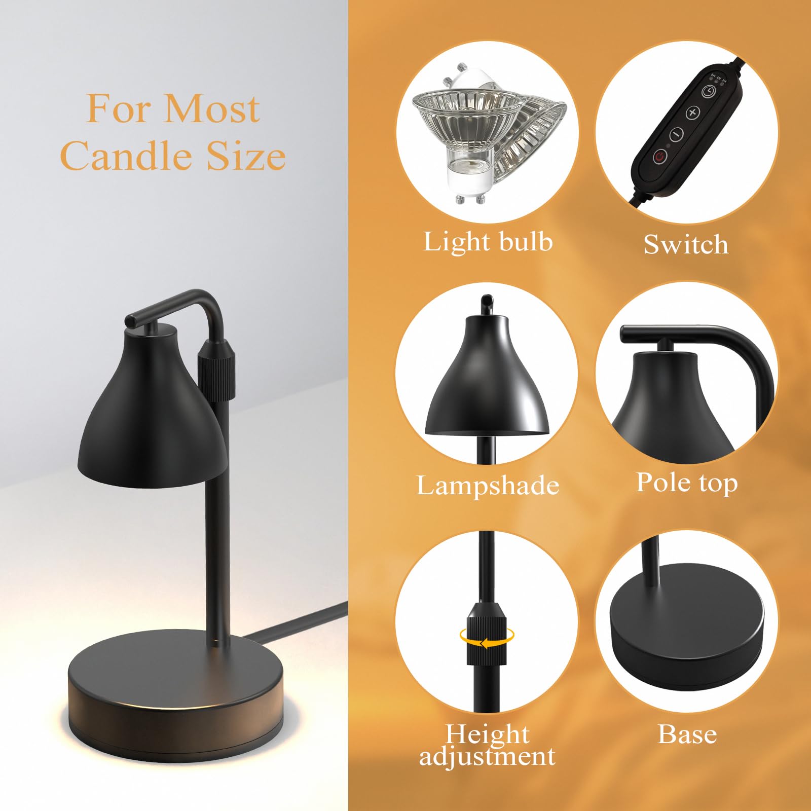Vaincre Electric Candle Warmer Lamp with Timer & Dimmer - 2 Bulbs Included - Romantic Home Decor for Bedroom, Bathroom, Spa - Perfect Gift for Women, Mothers Day, Christmas