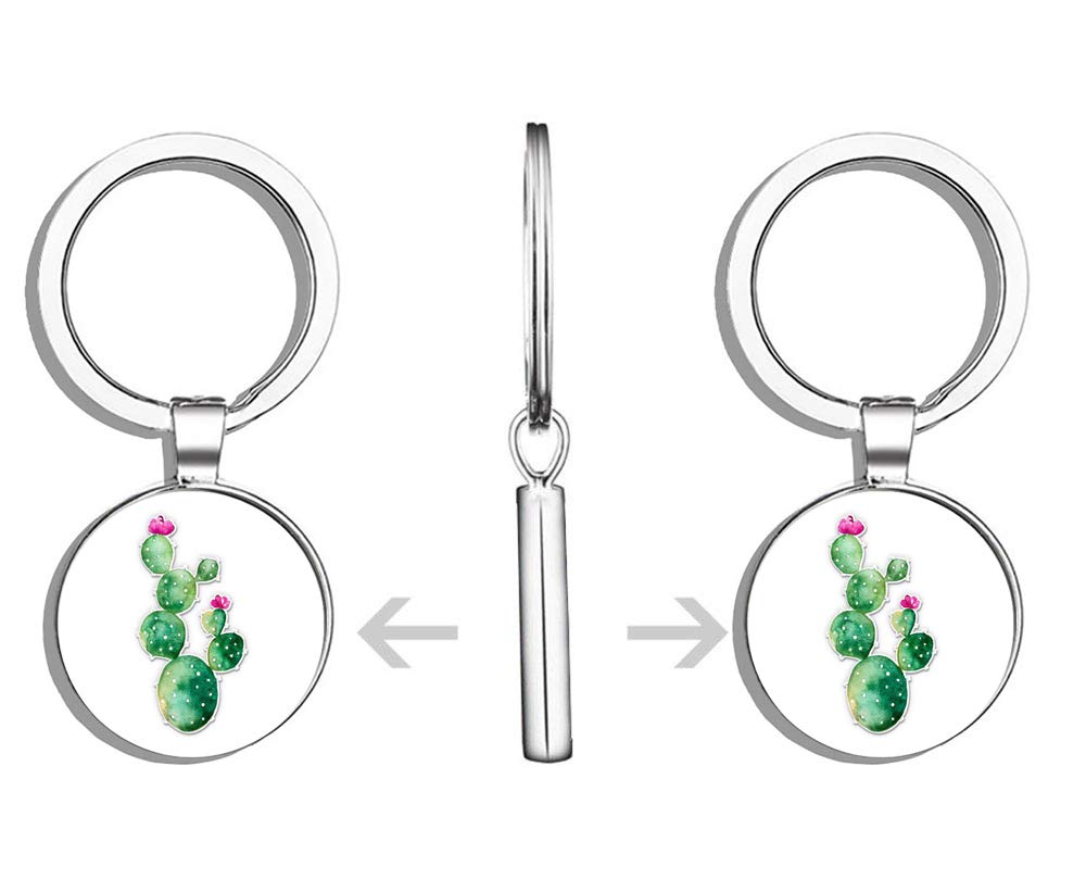 Blooming Cactus Watercolor Metal Keychain - Cute Round Key Ring for Women, Girls, Gifts | Perfect for Backpacks, Purses, House & Car Keys