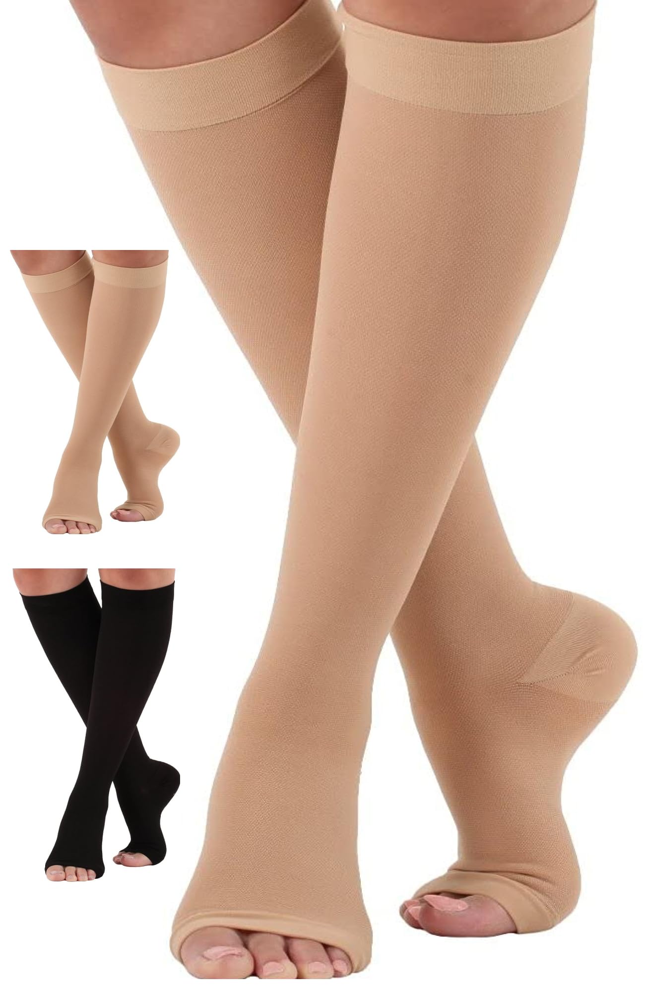 ABSOLUTE SUPPORT 30-40mmHg Open Toe Medical Compression Socks for Women & Men - Doctor Recommended for Circulation, Swelling Relief - Made in USA (A311) - Perfect for Travel, Nursing & Post-Surgery Recovery