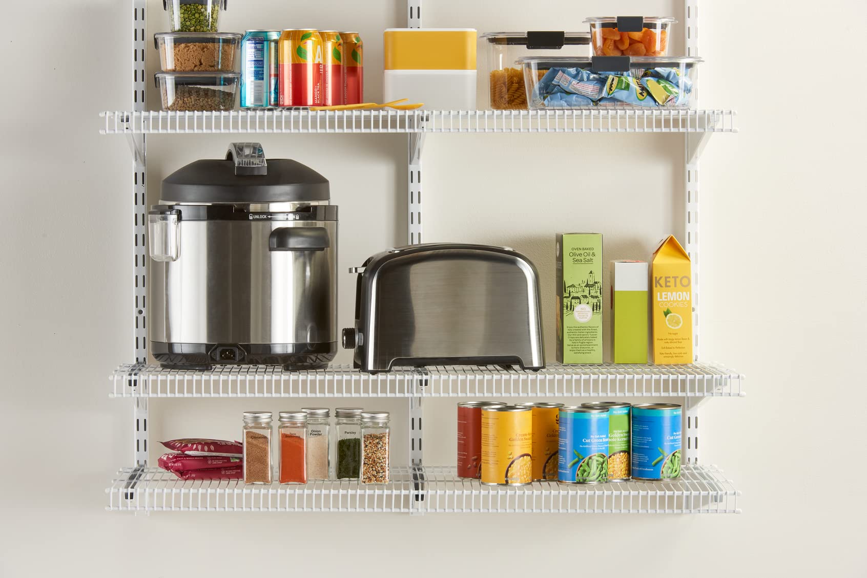 Rubbermaid 36-Inch White Wall Mount Pantry Organizer Shelf System - 4-Tier Wire Shelving with Mounting Hardware - Space Saving Storage for Kitchen, Closet, Garage & Home Organization