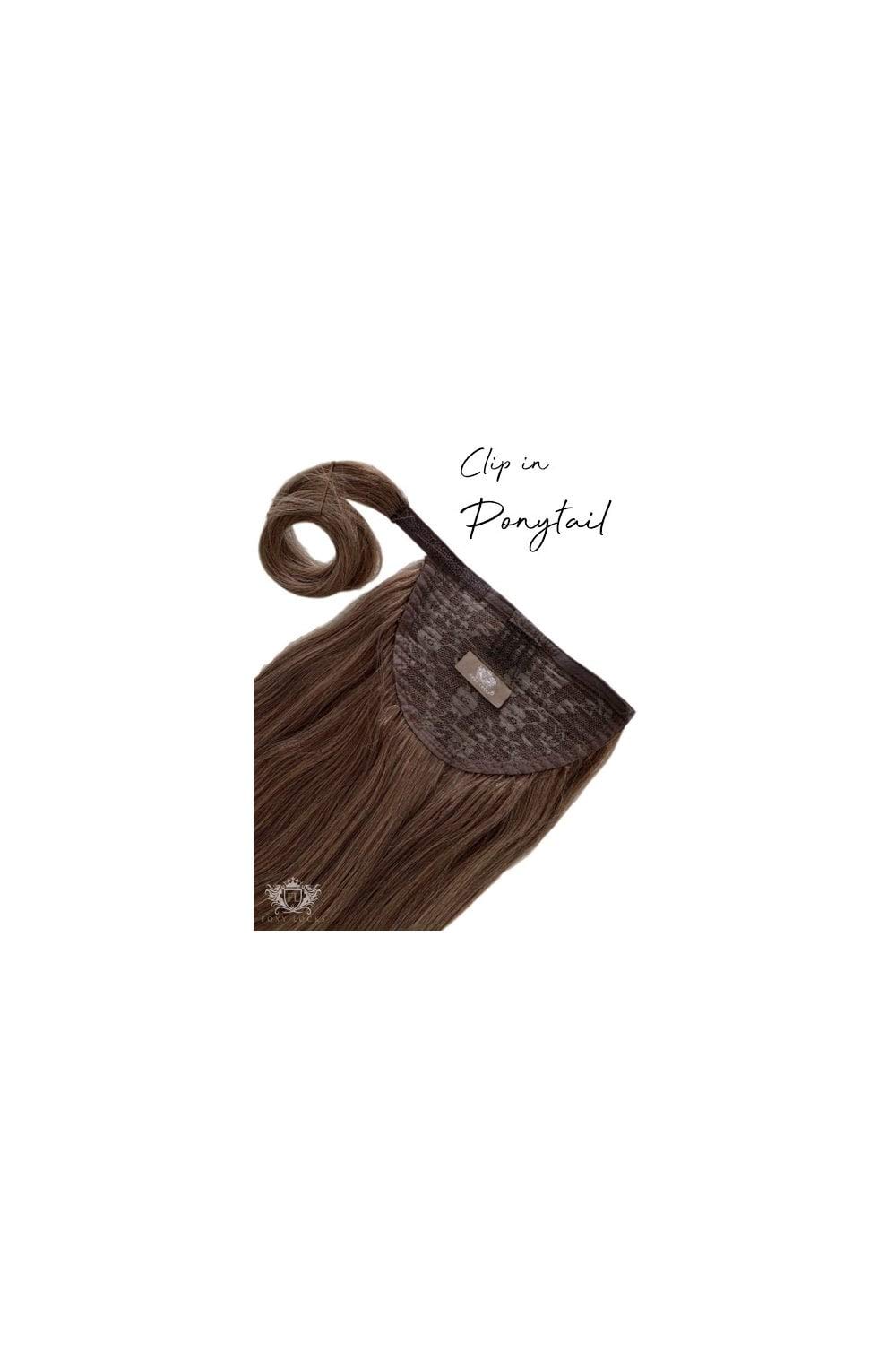 Foxy Locks Vanilla Frappe Clip-In Hair Extensions 12/16/22/26 Inch - 180g Remy Human Hair Ponytail Wrap for Volume & Length - Perfect for Parties, Weddings & Everyday Styling