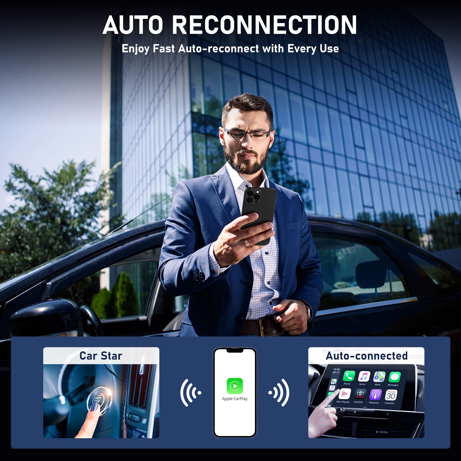 2024 Wireless CarPlay Adapter - Plug & Play Dongle for Factory Wired CarPlay, Converts to Wireless Fast & Easy, Compatible with 2015+ Cars & iPhone iOS 10+ (Perfect for Commuting, Road Trips & Hands-Free Driving)