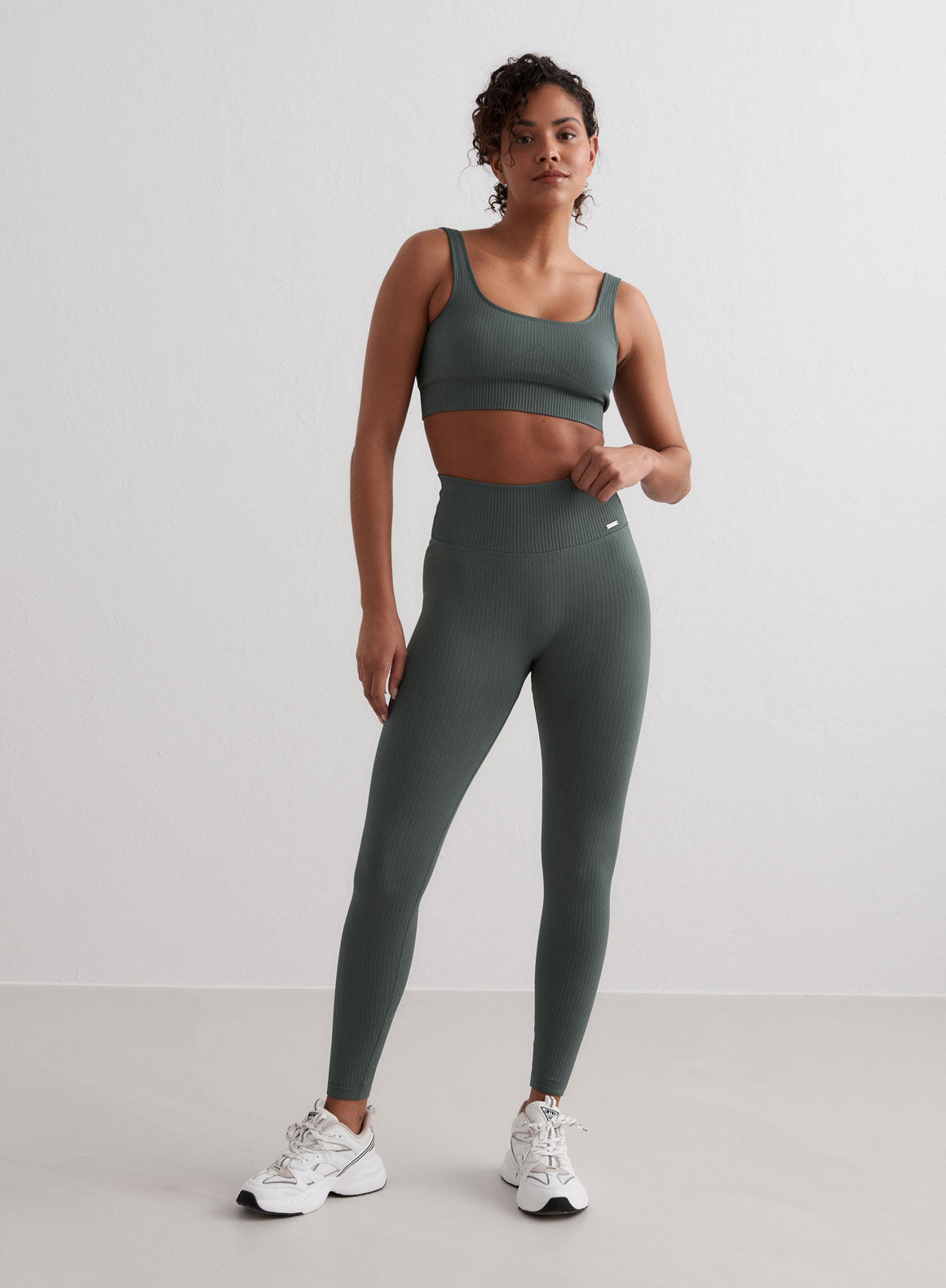 Sage Ribbed Seamless Tights for Women - High Waist Yoga Pants, Workout Leggings & Everyday Comfort - Perfect for Gym, Running, Lounge & Casual Wear