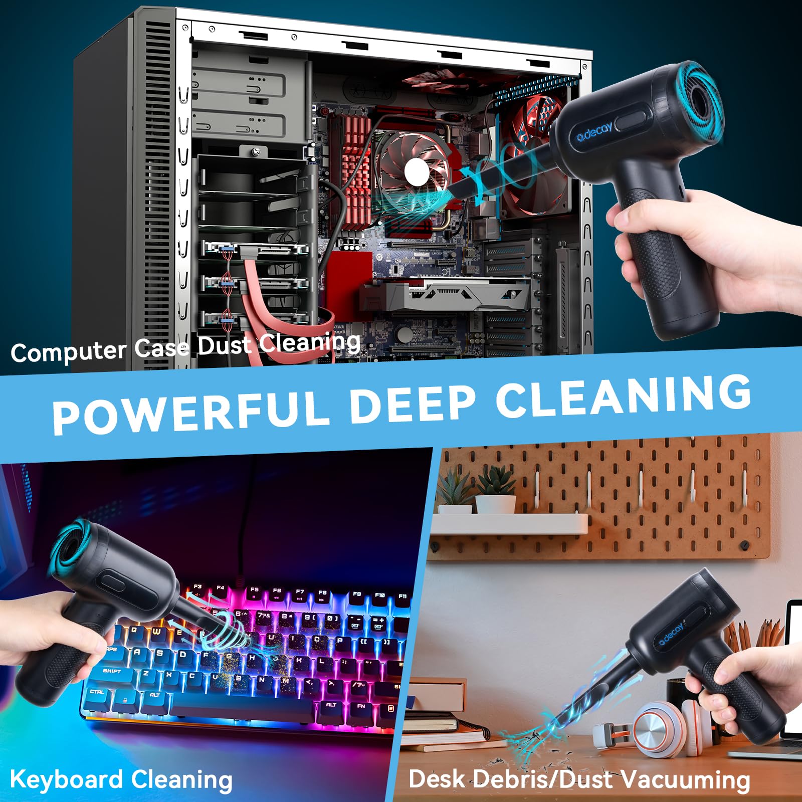 PRO Compressed Air Duster - Electric Keyboard Cleaner & Cordless Air Blower for PC, Laptop, Electronics | Brushless Motor | Perfect for Computer Maintenance, Car Detailing & Home Office Cleaning