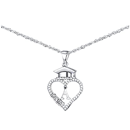 Graduation Gift Necklace for Women - Zircon Graduation Cap Initial Heart Pendant Jewelry (Letter Q, One Size) - Perfect for Graduation Ceremonies, Parties & Special Occasions
