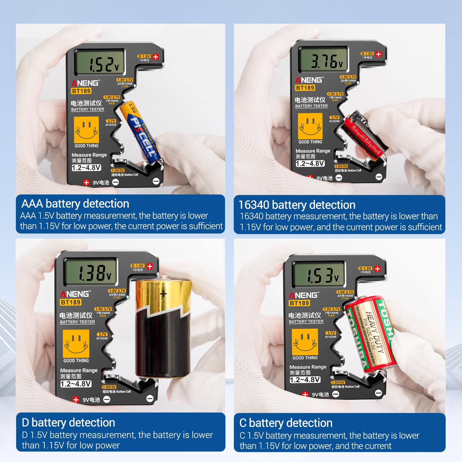 Digital AA Battery Tester with LCD Display - Check Voltage for AA/AAA/C/D/9V/Button Cell Batteries - Perfect for Home, Office, and Emergency Kits