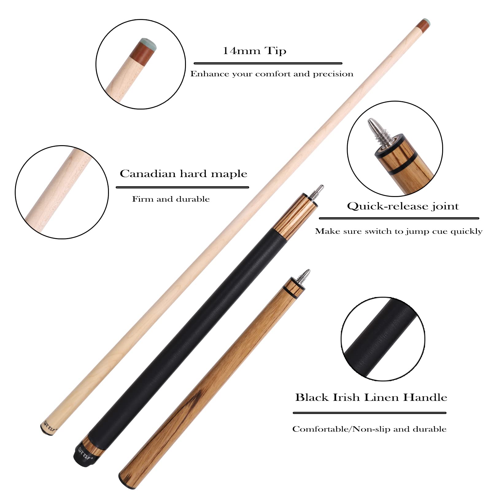 Heavy Hitter 3-Piece Jump Break Pool Cue Stick - 23oz Zebra Wood Pool Cue for Powerful Breaks & Jump Shots | Perfect for Professional & Recreational Billiards Players