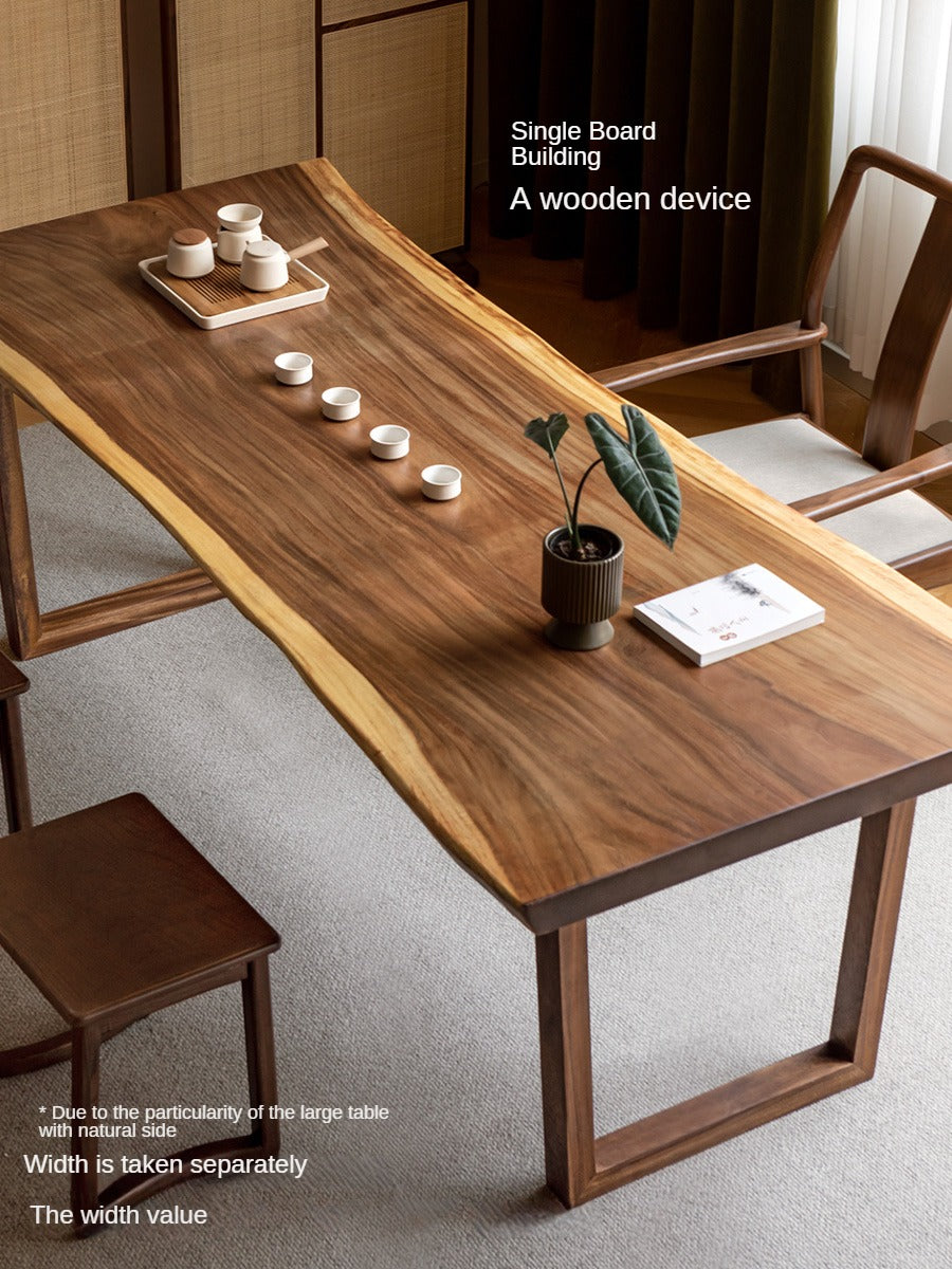 Premium Black Walnut Solid Wood Dining Table with Natural Edge - Large Top for Kitchen, Dining Room & Home Decor