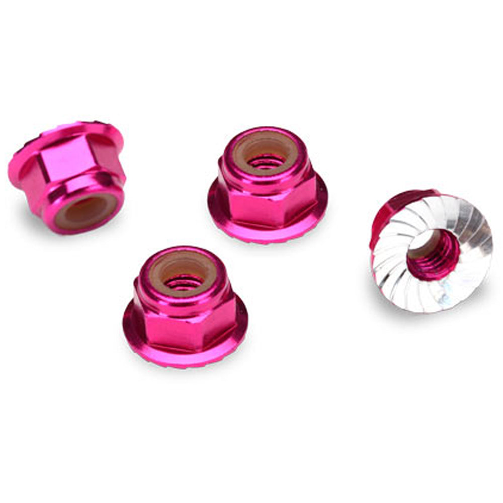 4mm Aluminum Flanged Nylon Locking Nuts - Pink (100-Pack) | Secure Fasteners for DIY Projects, Furniture Assembly & Automotive Repairs