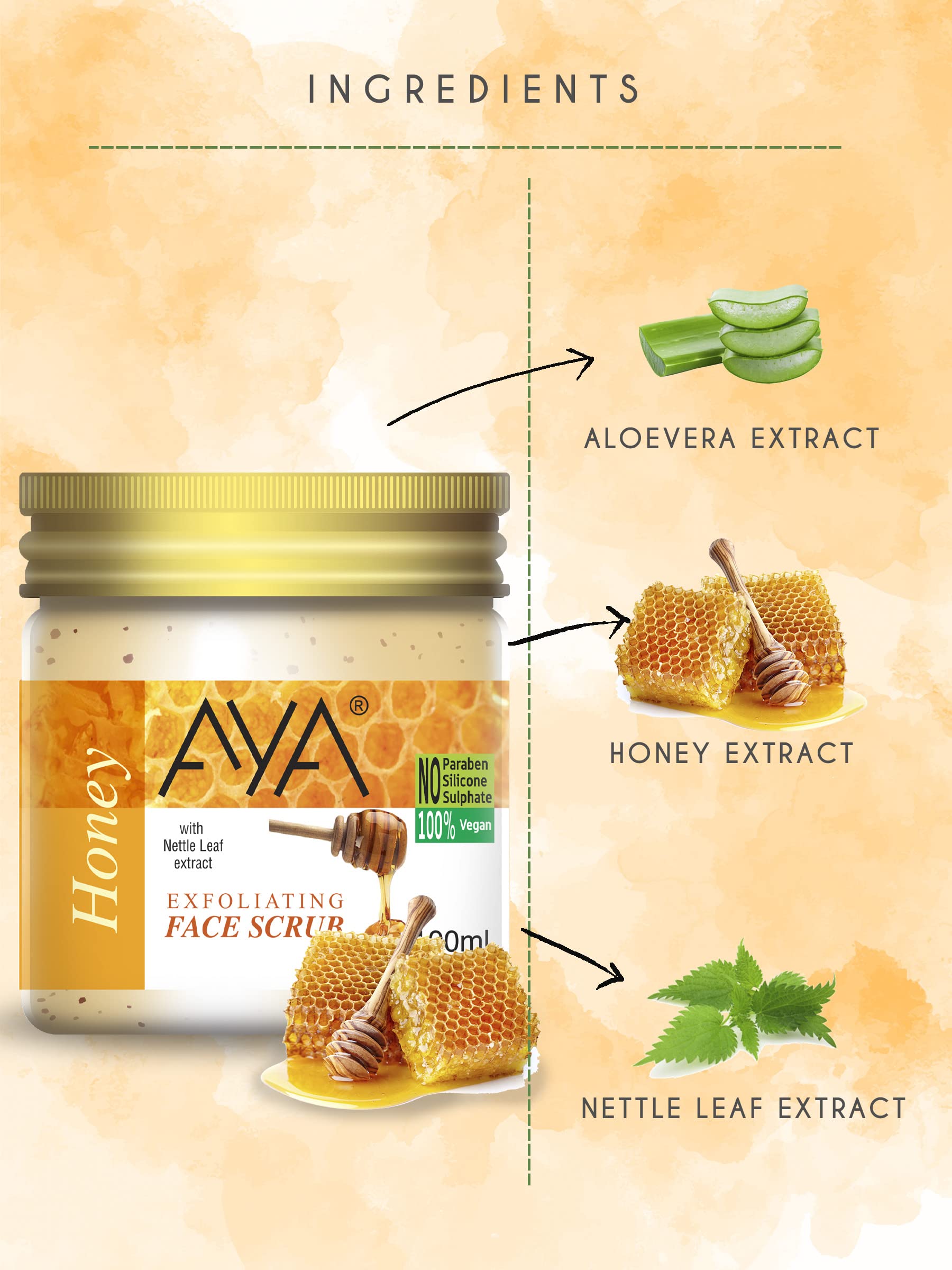 AYA Honey Exfoliating Face Scrub 100ml - Natural Blackhead & Whitehead Remover, Dead Skin Exfoliator & Detan Pack for Women & Men | Paraben-Free, Sulfate-Free, Silicone-Free | Perfect for Daily Skincare & Glowing Complexion