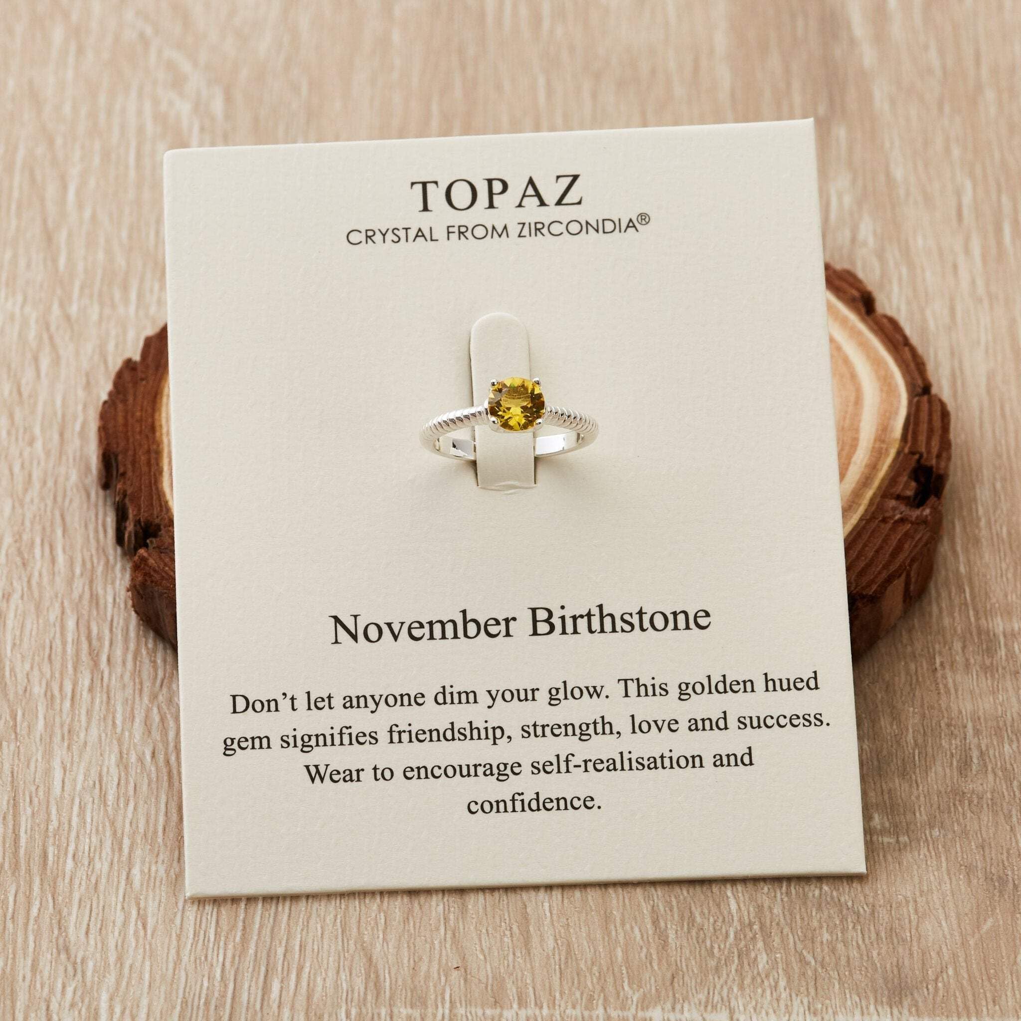 Topaz Birthstone Ring with Zirconia for November Birthdays & Gifts